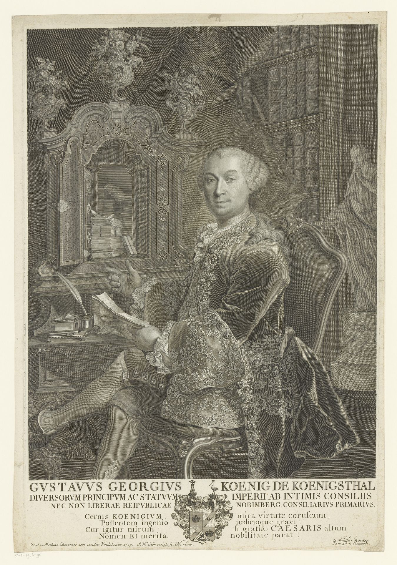 Portret van Gustav Georg König von Königsthal by Jakob Matthias Schmutzer
