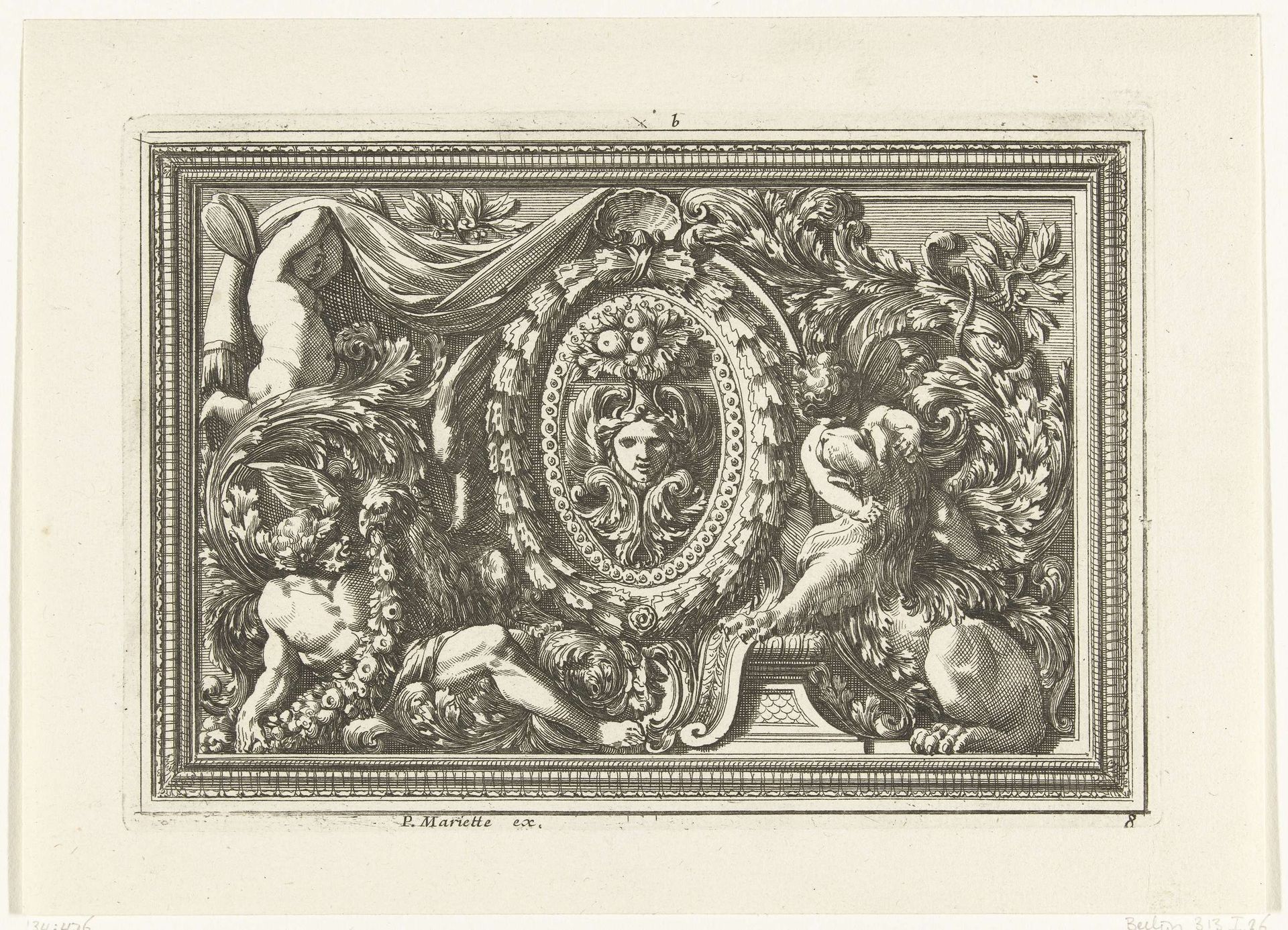 Paneel met masker in ovaal medaillon by Jean Lepautre
