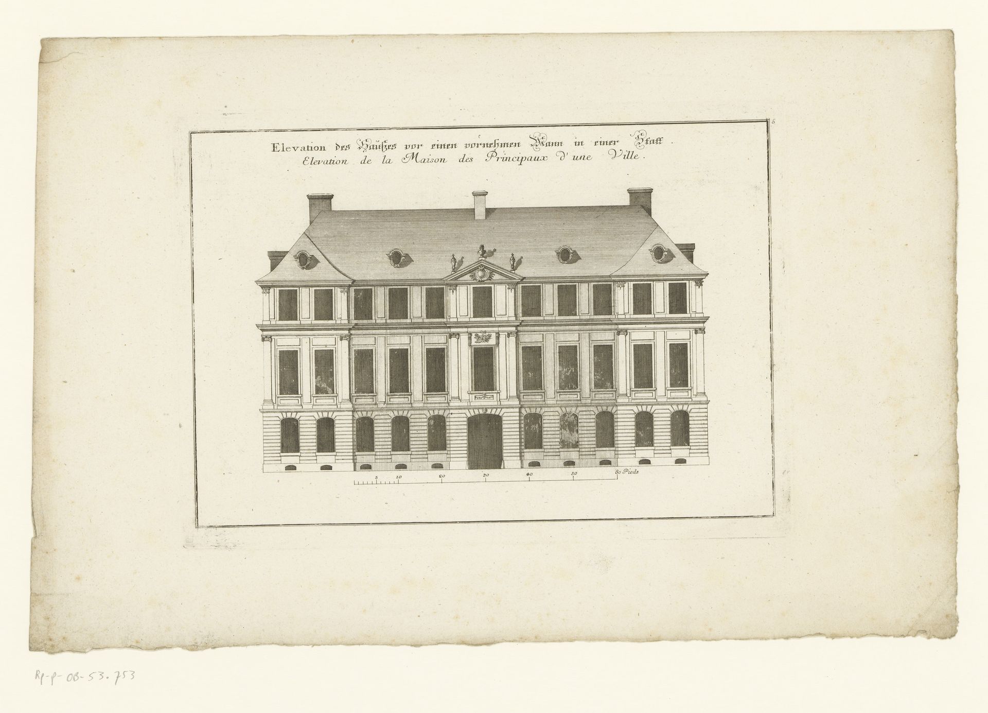 Vooraanzicht van een herenhuis by Johann Georg Ringlin
