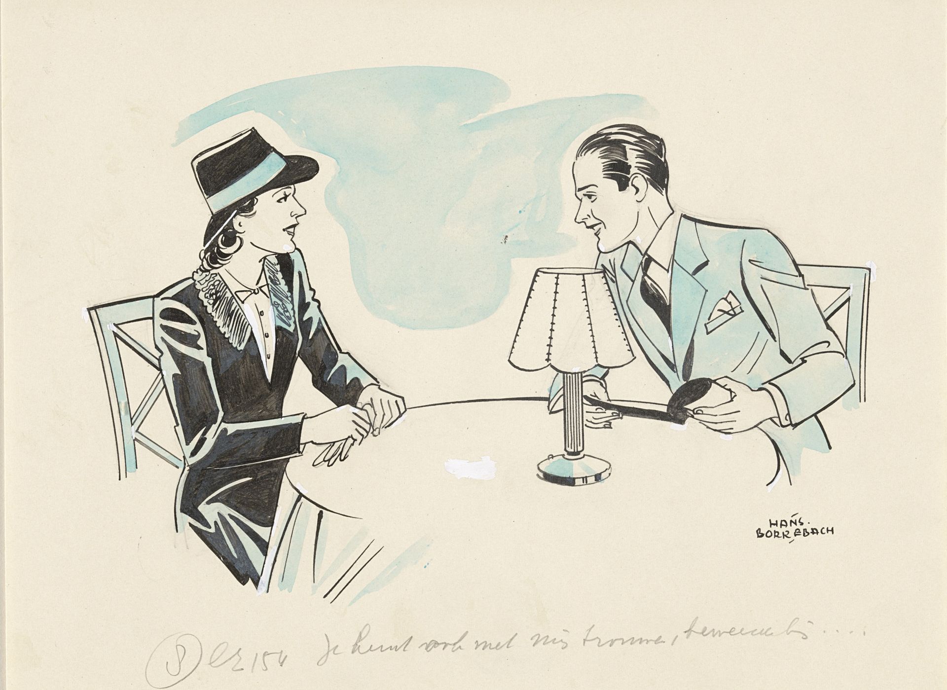 Man en vrouw aan een tafel by Hans Borrebach