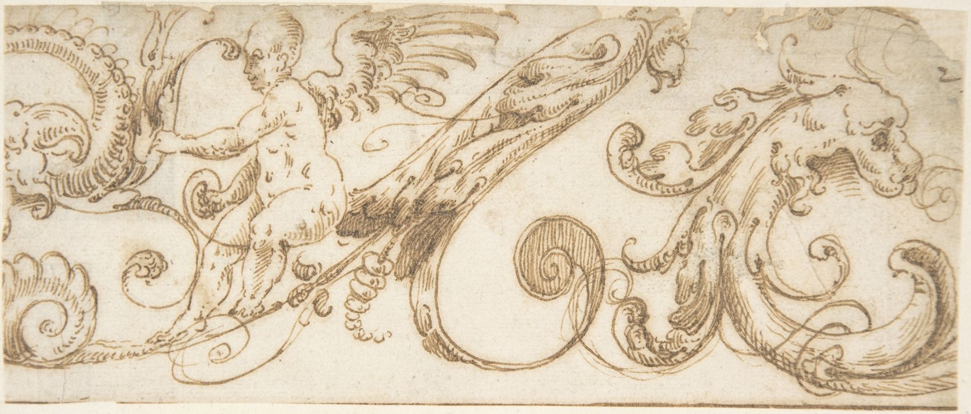 Frieze Design with Acanthus Scrolls, Hybrid Creatures and a Winged Putto by Andrés de Melgar