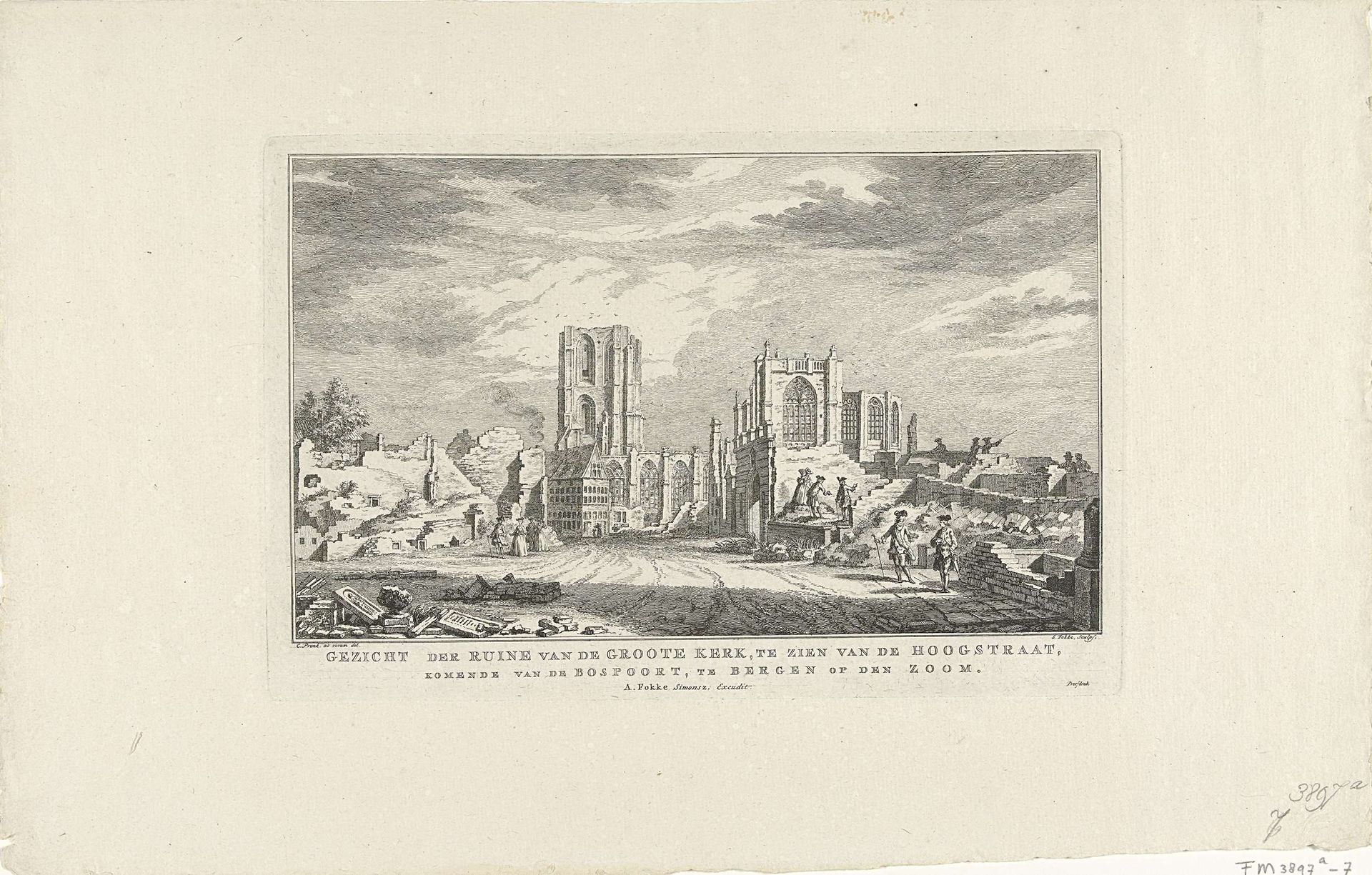 Ruïne van de Grote Kerk van Bergen op Zoom, 1748 by Simon Fokke