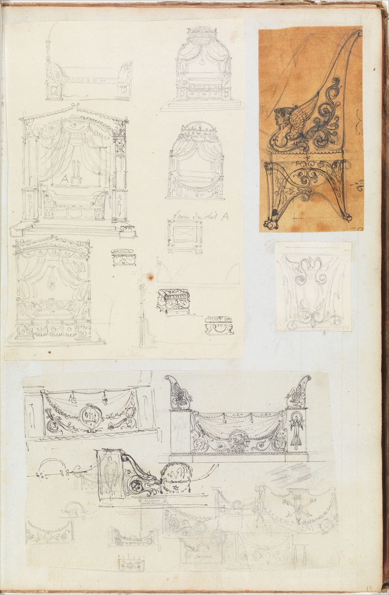 Scrapbook containing Drawings and Prints of Architecture, Interiors, Furniture and Other Objects by André Marie Chatillon