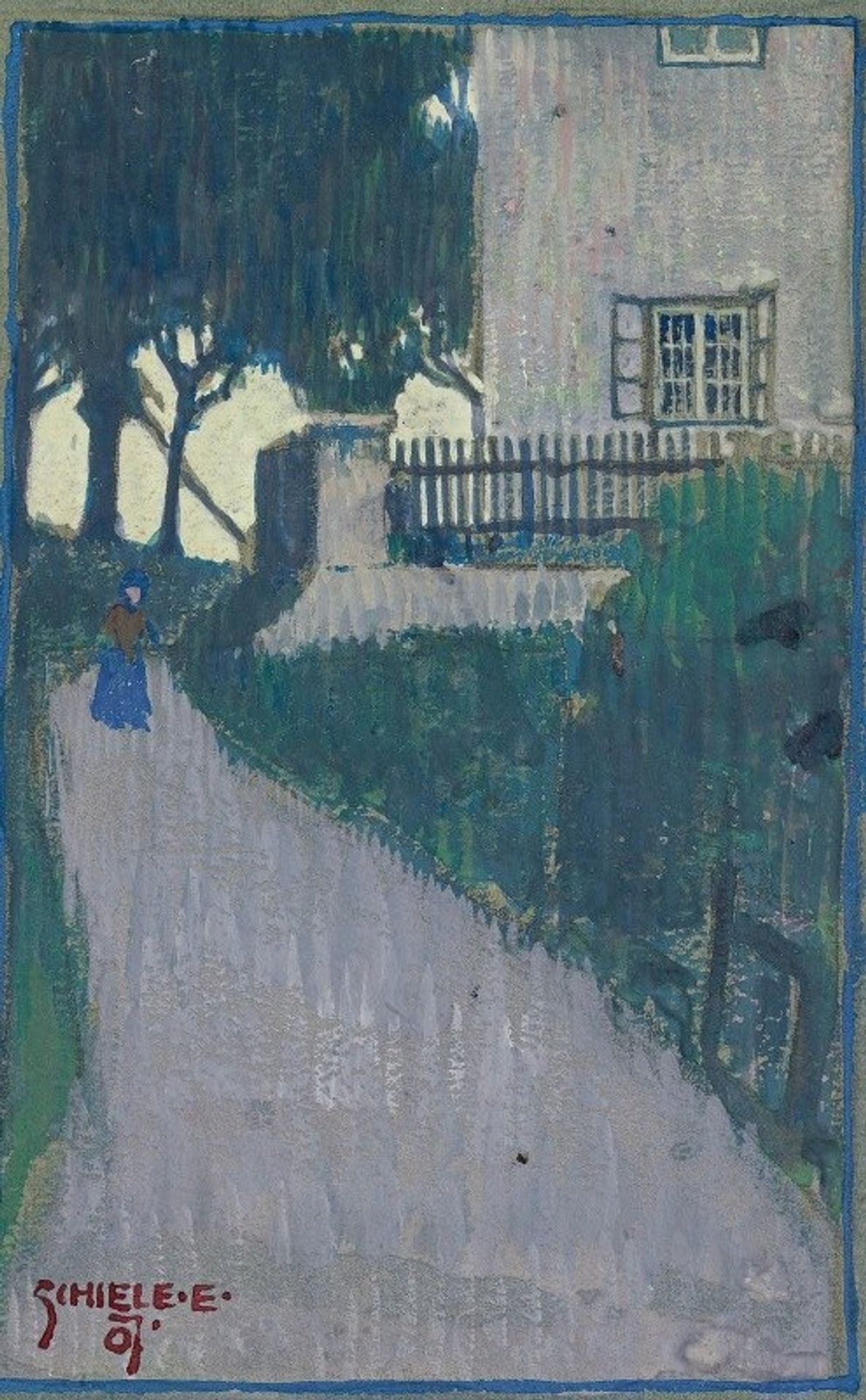 Landscape With House, Trees And Female Figure by Egon Schiele