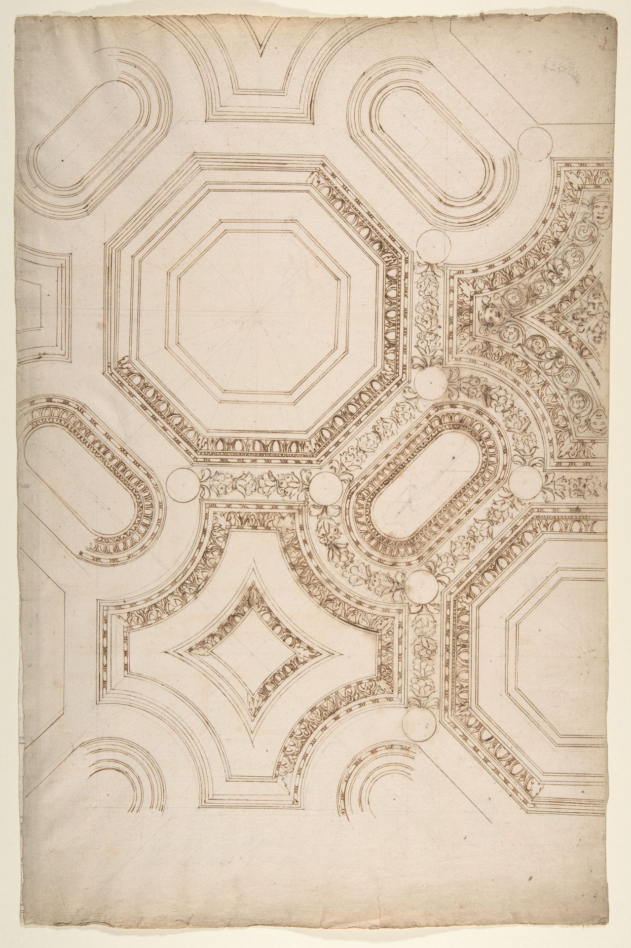 Palazzo Pontifici, Sala Regia, coffer panels, reflected ceiling plan (recto) blank (verso) by Anonymous