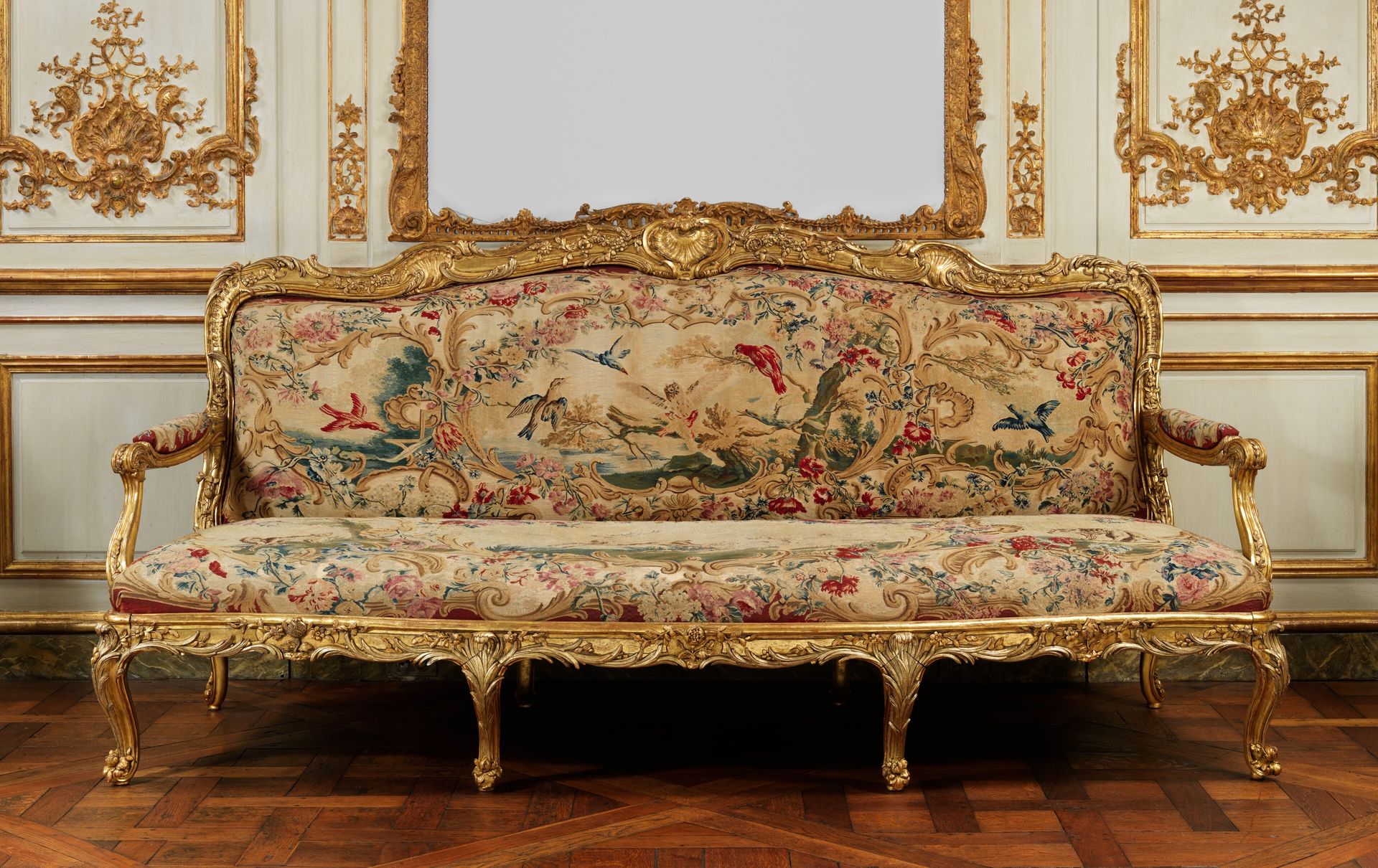Four upholstery panels for a settee by Beauvais