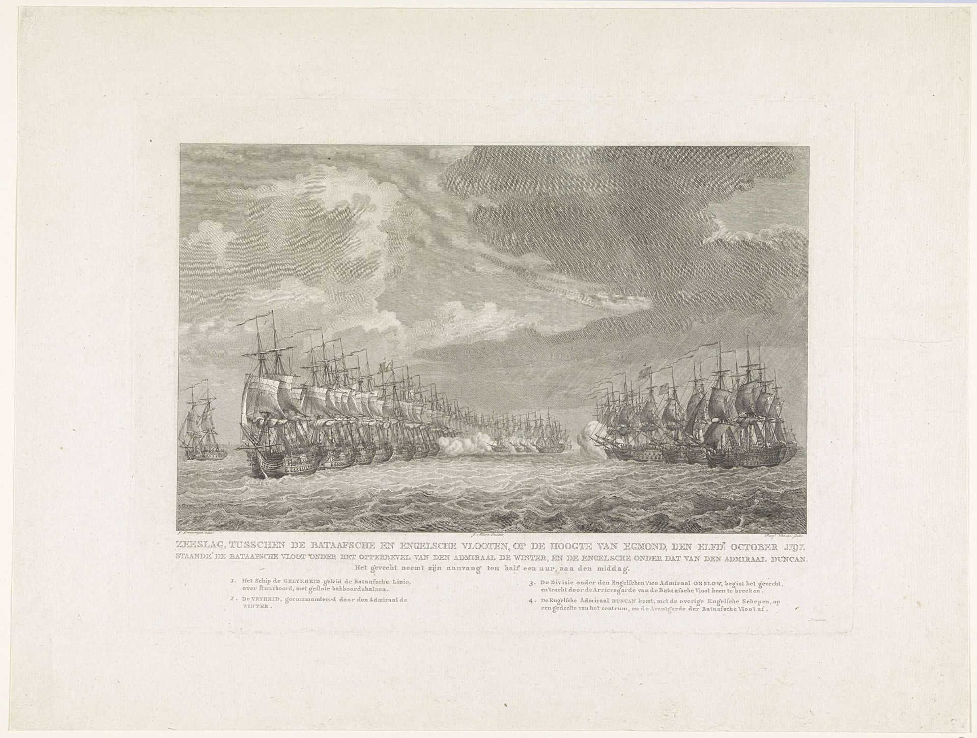 Zeeslag bij Kamperduin (aanvang), 1797 by Reinier Vinkeles