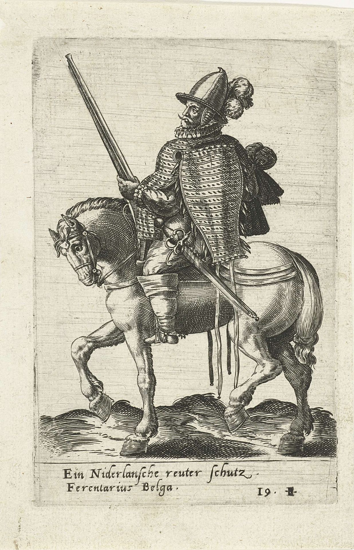 Nederlandse ruiter met geweer by Abraham de Bruyn