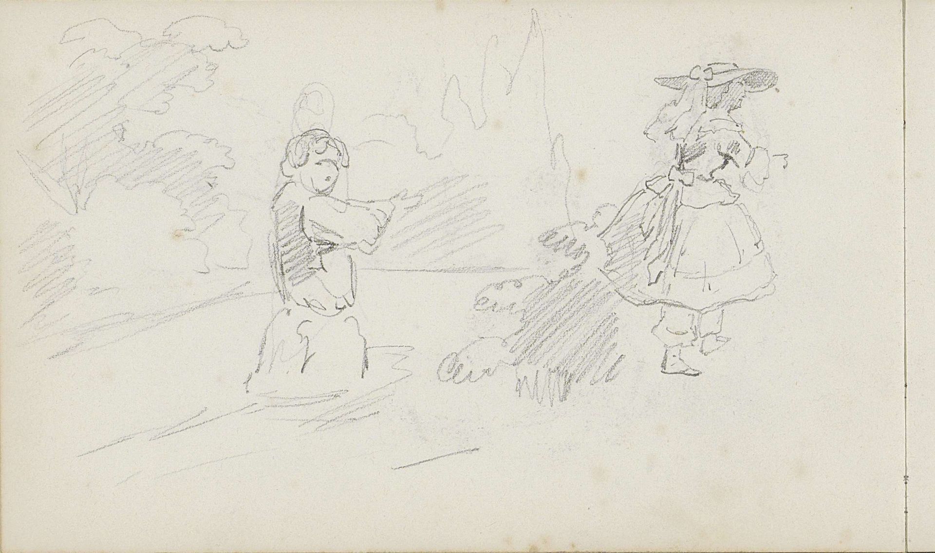 Wijzende jongen en een wandelend meisje by Charles Rochussen