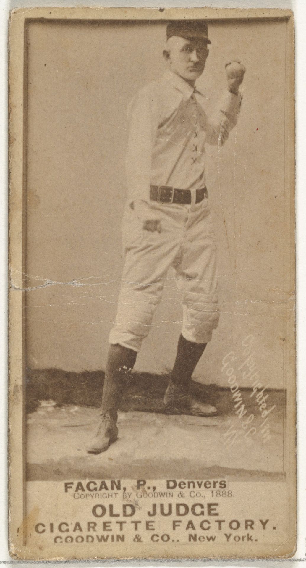 William A. "Bill" Fagan, Pitcher, Denver, from the Old Judge series (N172) for Old Judge Cigarettes by Goodwin & Company