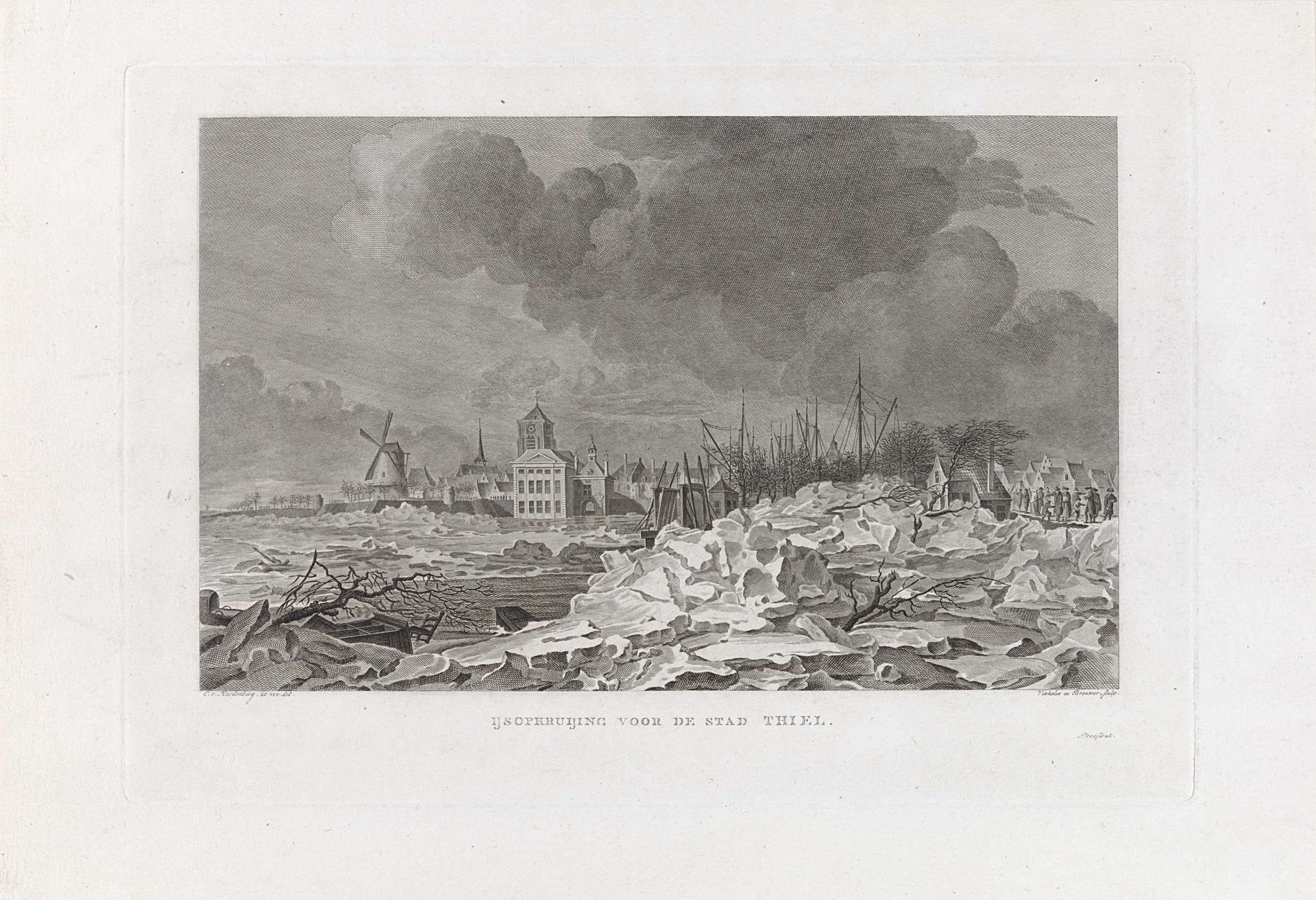 Kruiend ijs bij Tiel, 1799 by Reinier Vinkeles