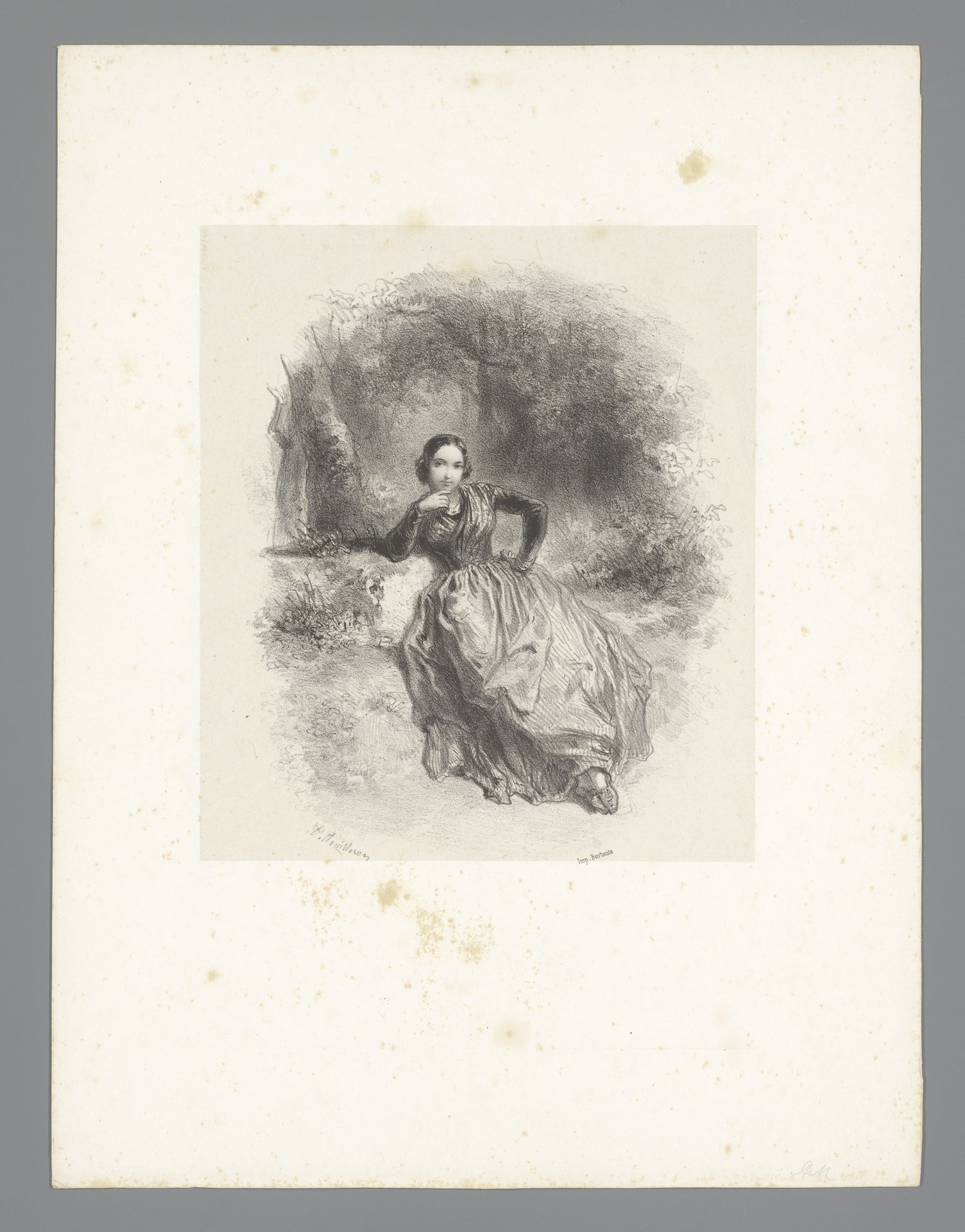 Jonge vrouw zittend in bos by Adolphe Mouilleron