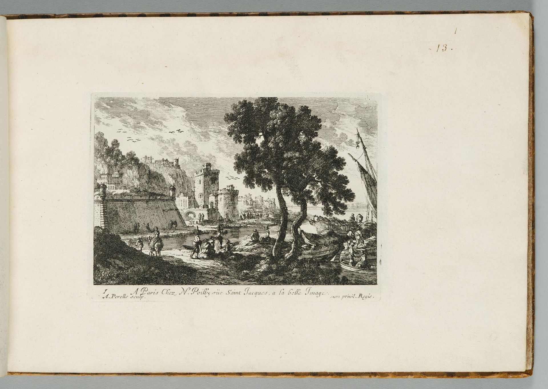 Seaport with a Pair of Trees and a Fortification at Left by Adam Perelle
