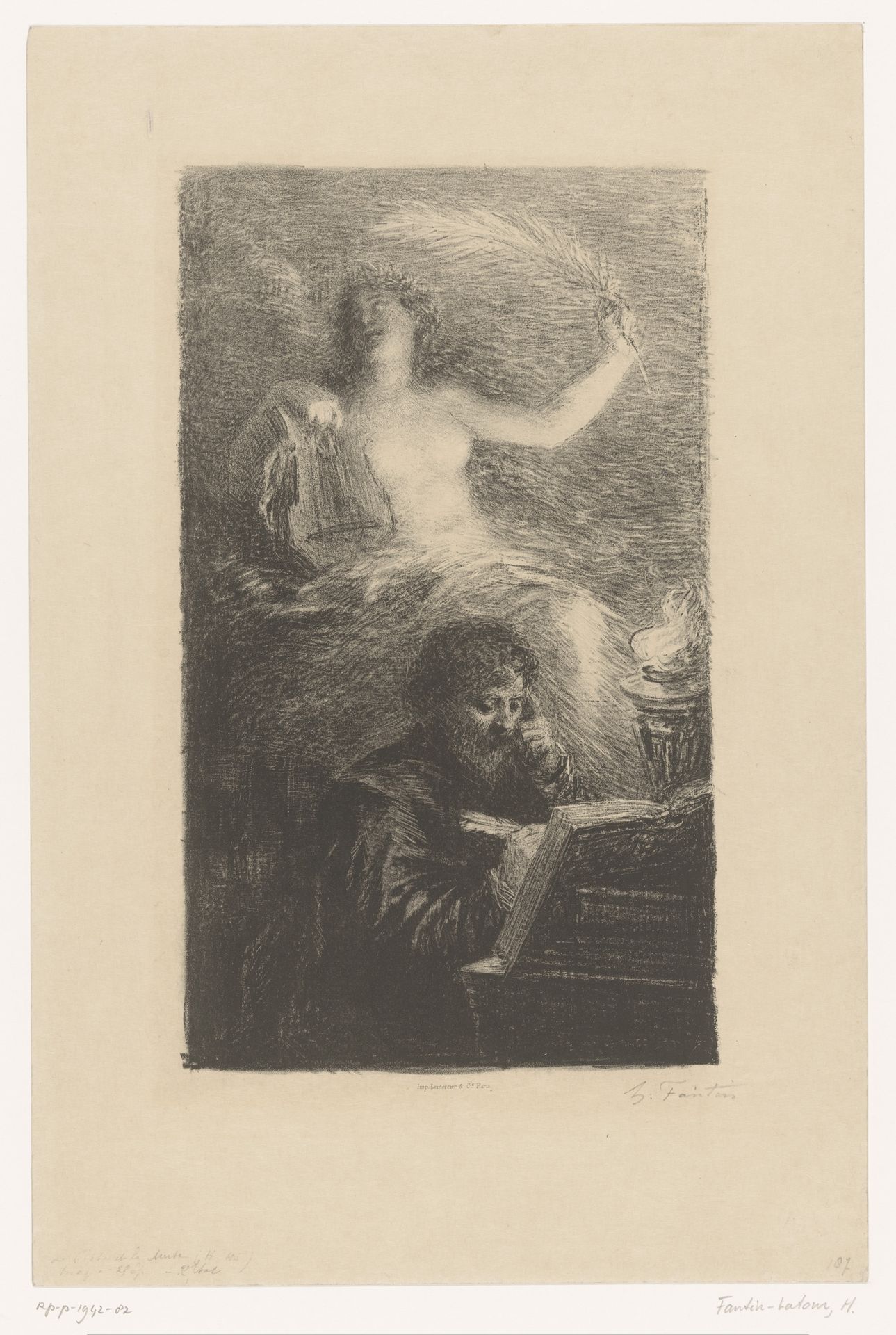 Schrijvende dichter krijgt inspiratie van zijn muze by Henri Fantin-Latour