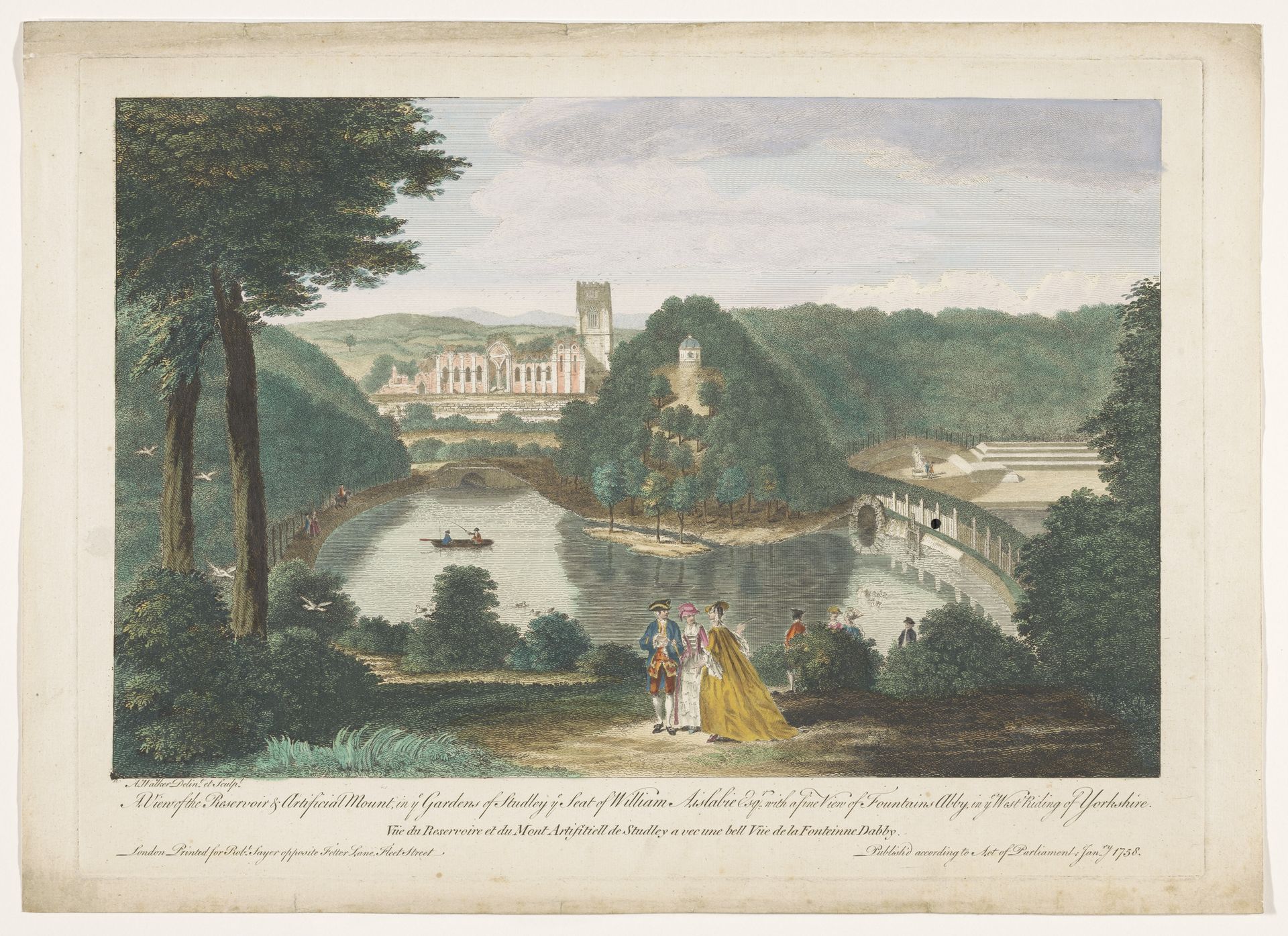 Gezicht op Studley Royal Park en Fountains Abbey te Yorkshire by Robert Sayer