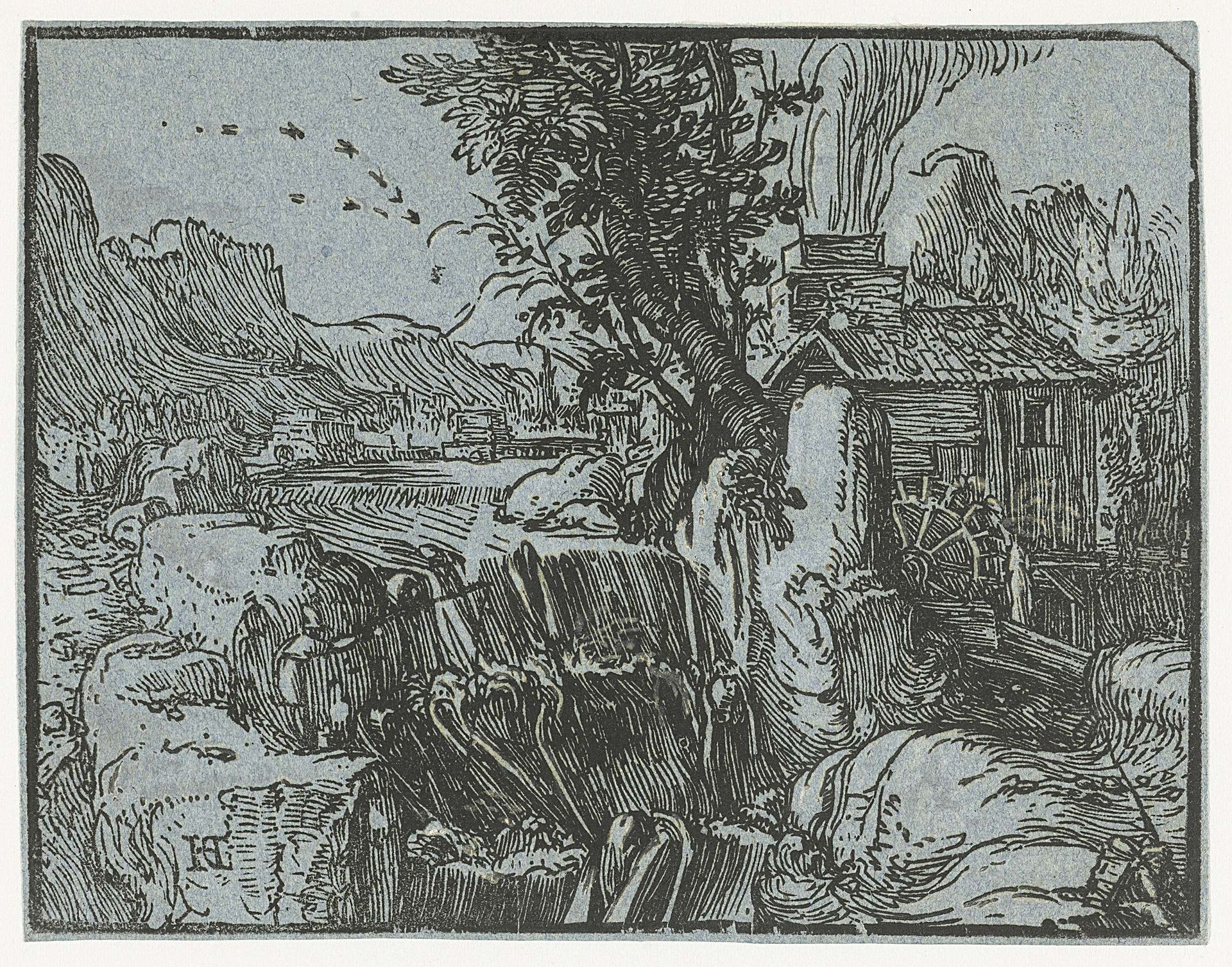 Landschap met waterval by Hendrick Goltzius