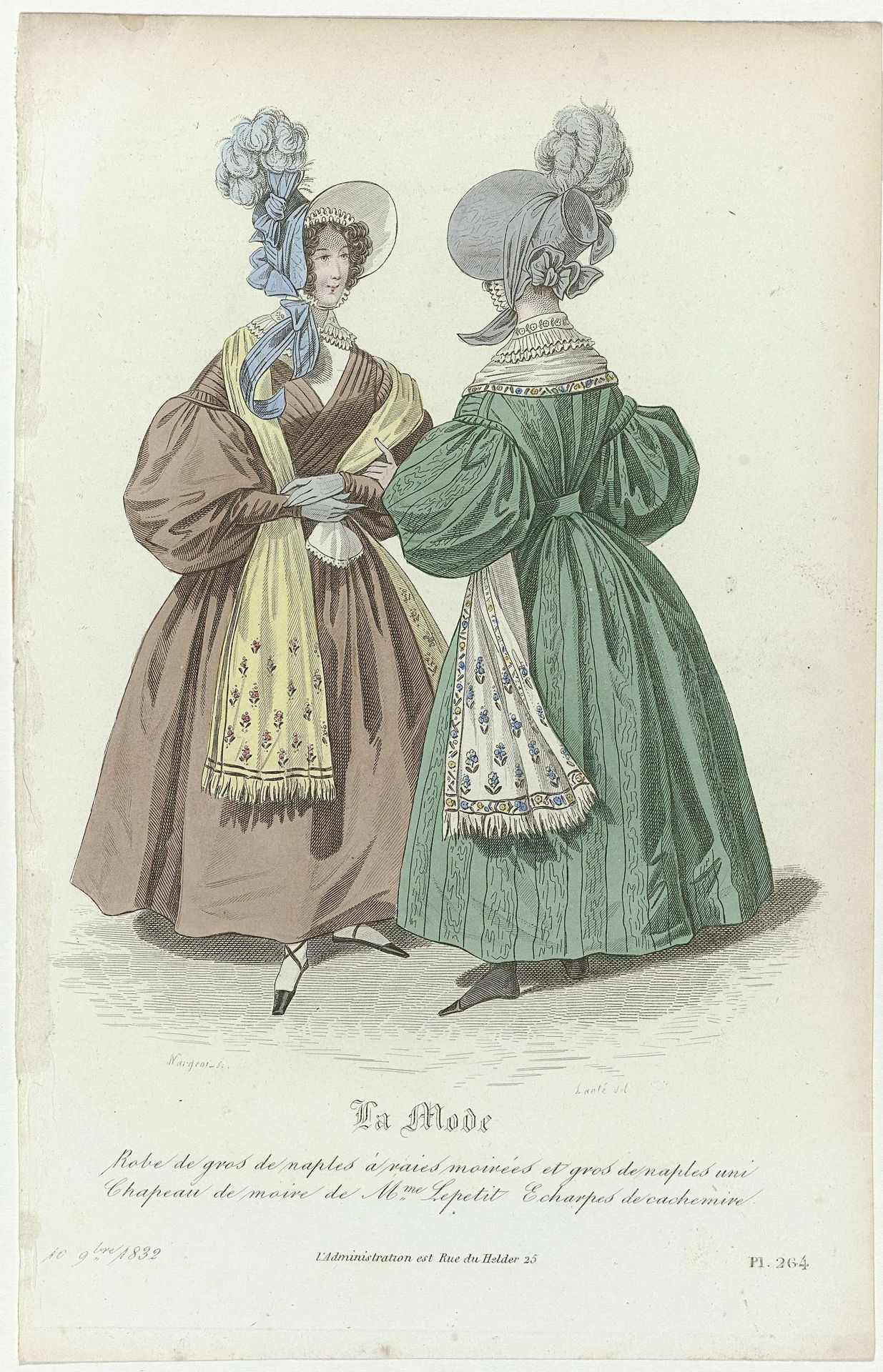 La Mode, 10 novembre 1832, Pl. 264 : Robe de gros de naples (...) by Jean-Denis Nargeot