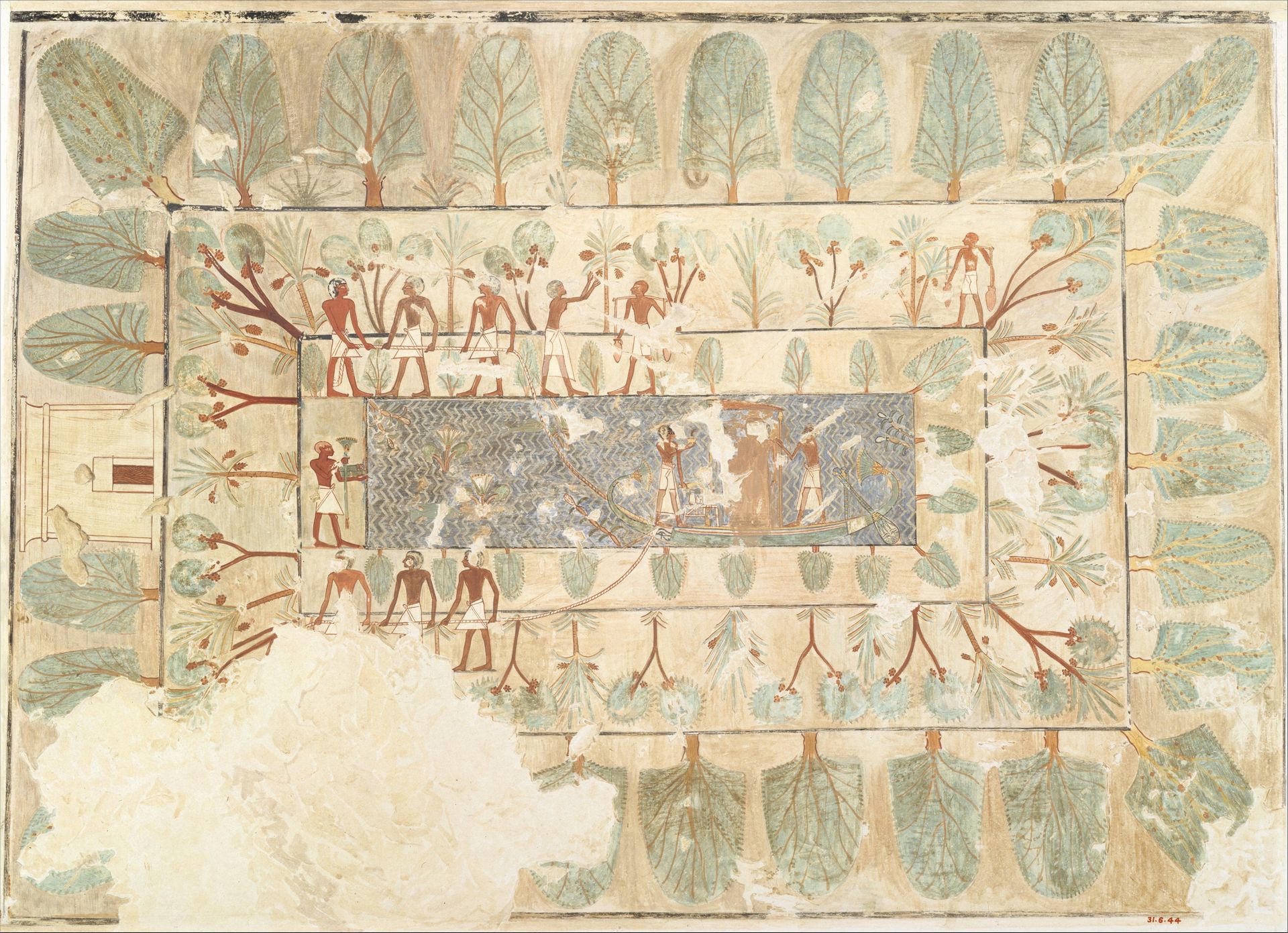 Deceased Being Towed in a Boat, Tomb of Rekhmire by Nina de Garis Davies
