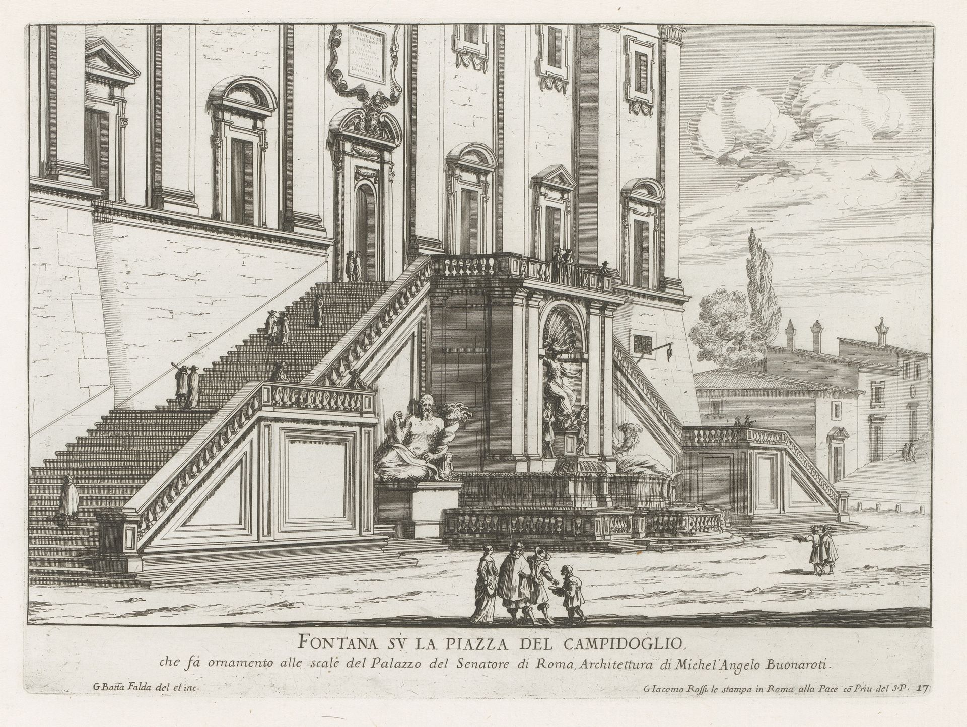 Fontein voor het Palazzo Senatorio op het Capitool te Rome by Giovanni Battista Falda