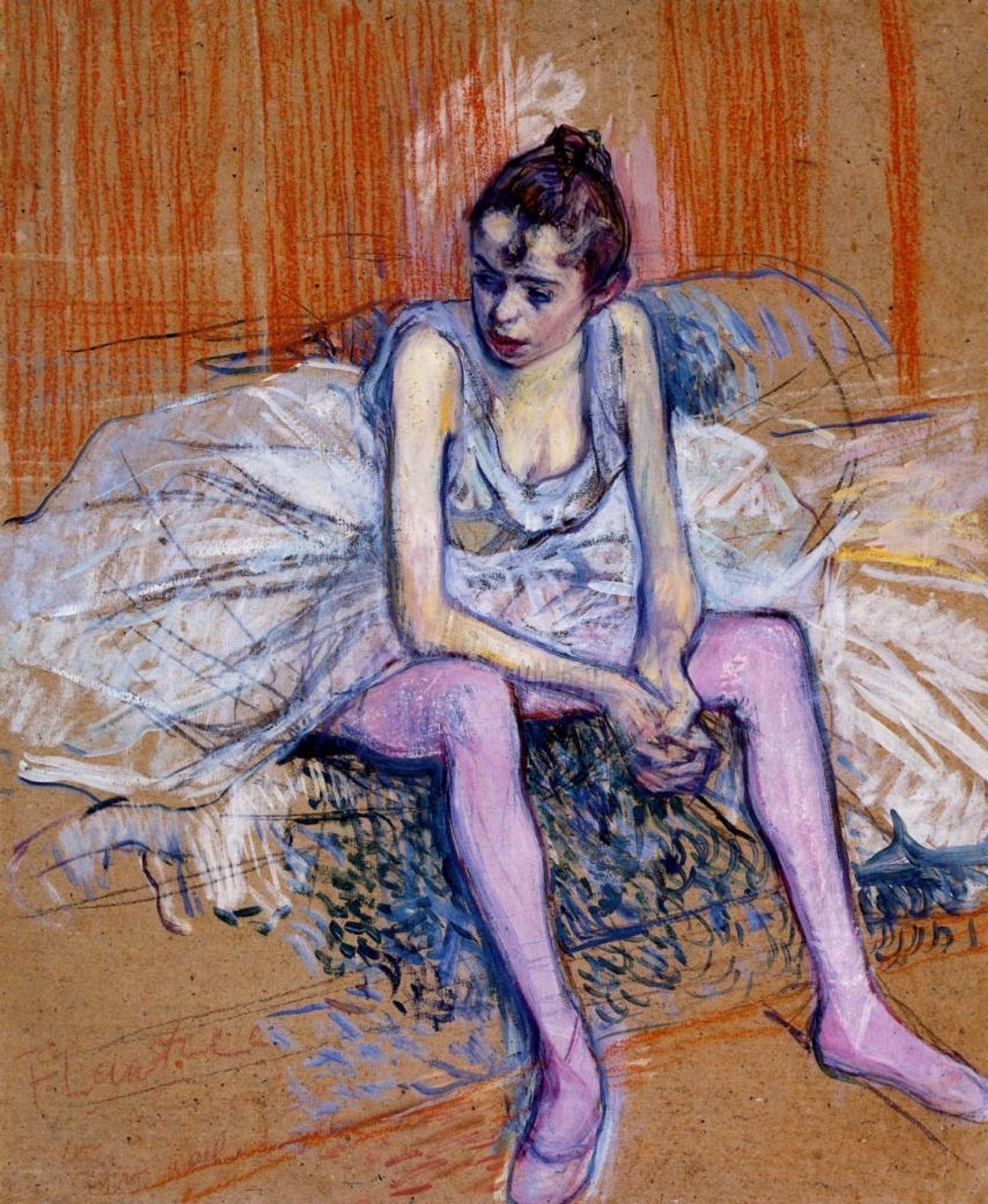 Seated Dancer in Pink Tights by Henri de Toulouse-Lautrec
