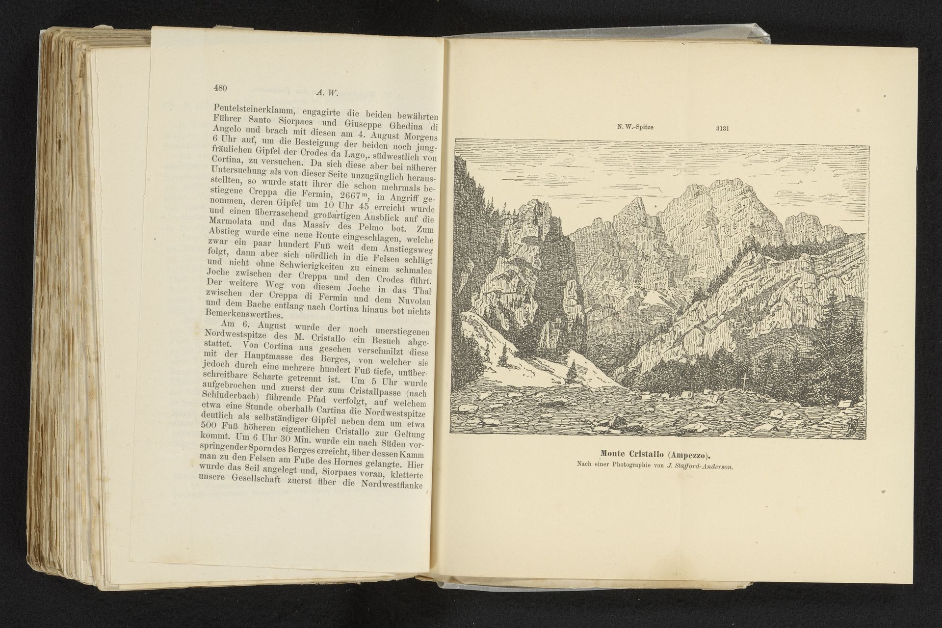 Reproductie van een prent van een gezicht op de berg Cristallo in de Alpen, Italië by Anonymous