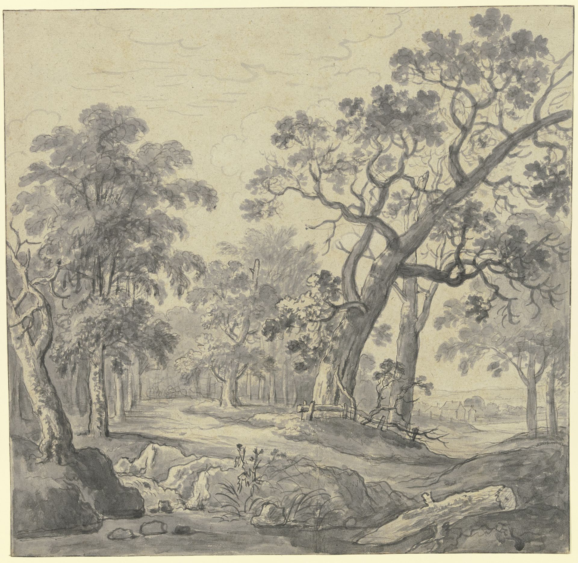 Waldlichtung, im Hintergrund rechts ein Dorf by Friedrich Wilhelm Hirt