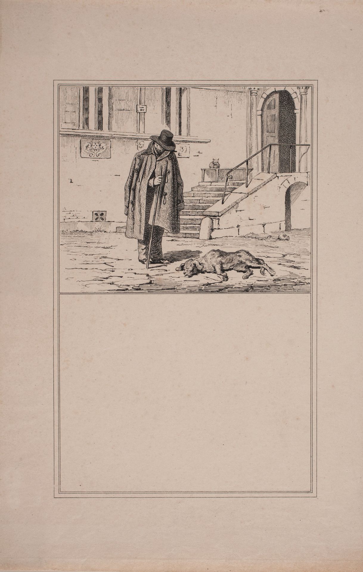 Den døde hund. Prøvetryk til Chr. Winther og M. Rørbye, "25 Billeder for små børn" by Adolph Kittendorff