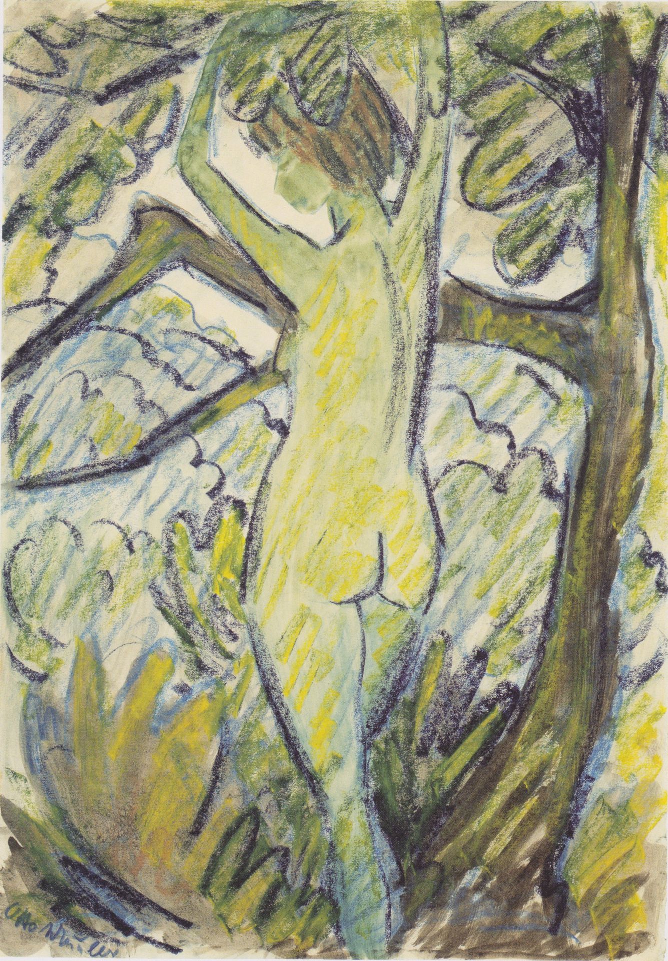 Stehender Akt in Baum by Otto Mueller