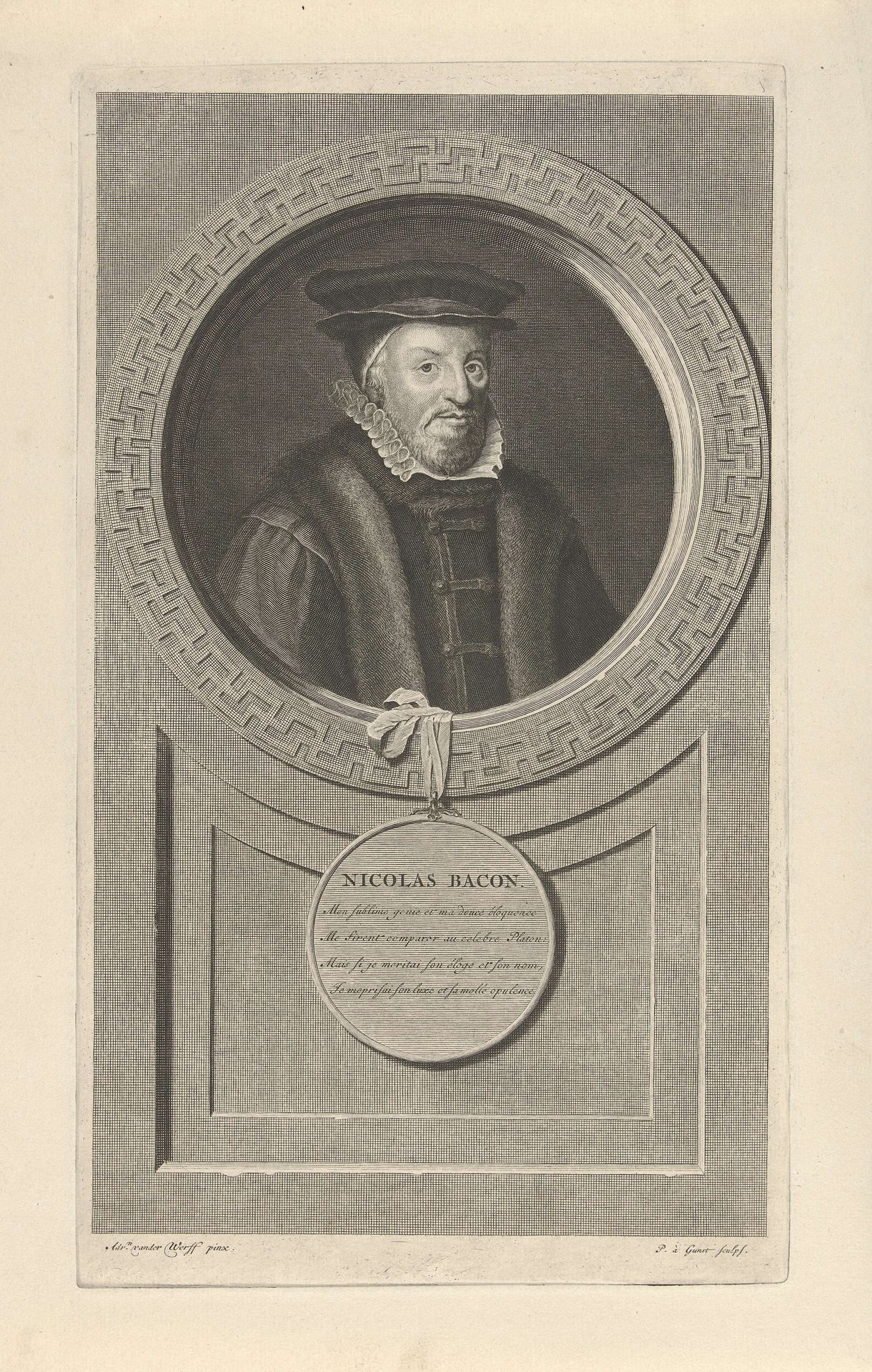 Portret van sir Nicolas Bacon by Pieter van Gunst