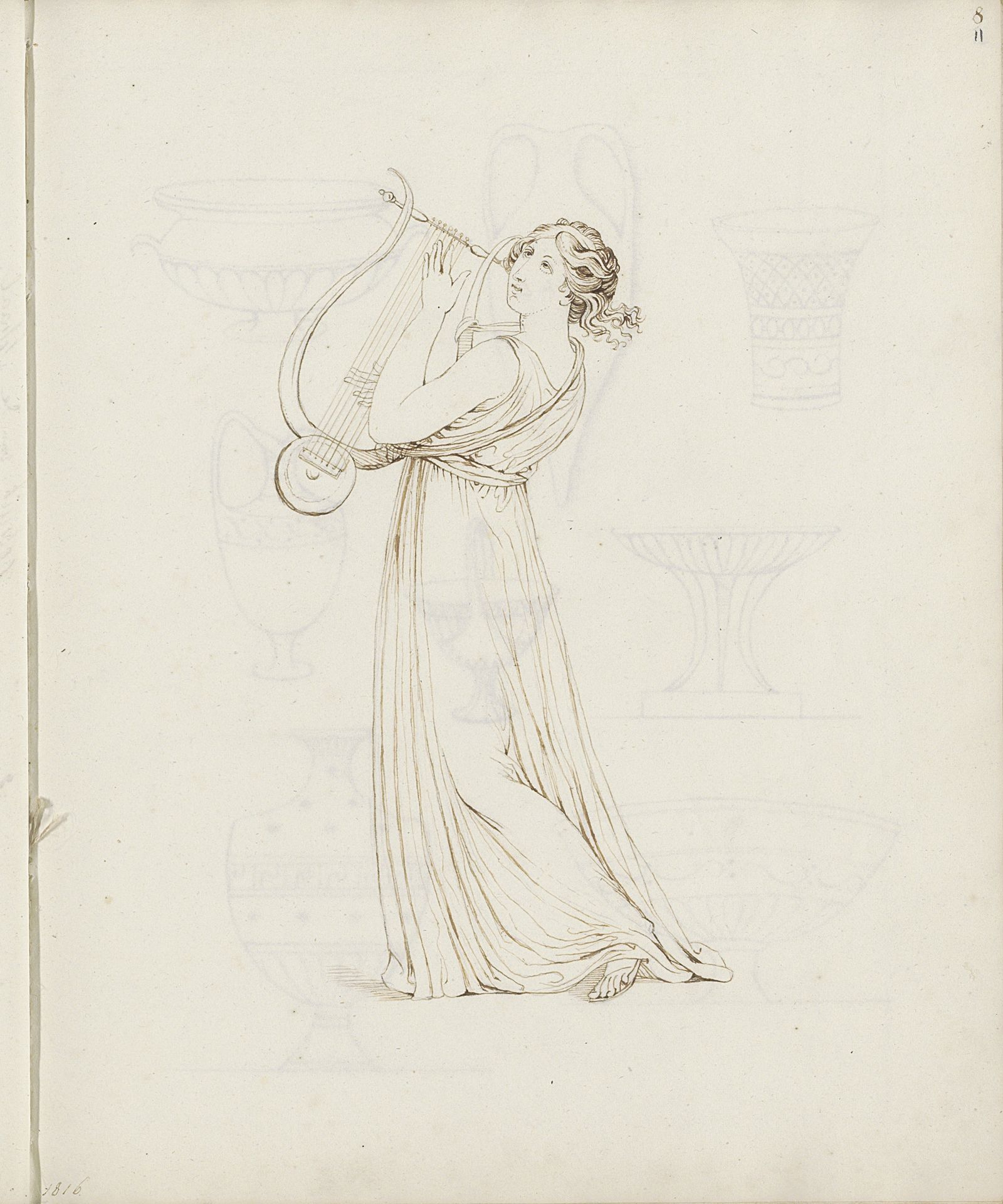 Zanggodin die de lier speelt, naar klassiek voorbeeld by jonkvrouw Elisabeth Kemper