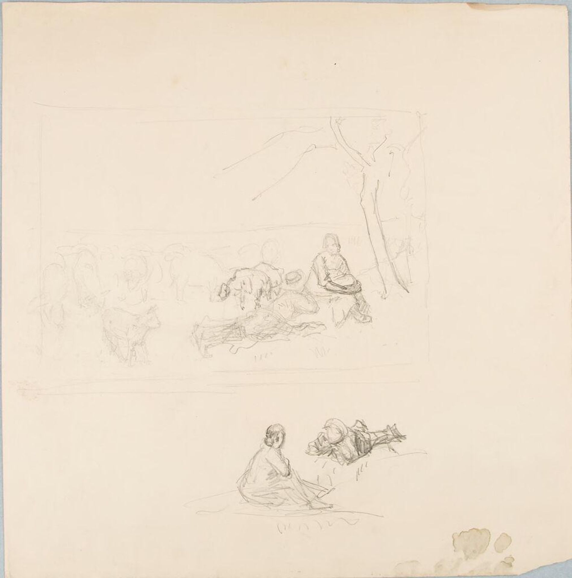 Sketches of Shepherds with Sheep and Girl by William Valentine Schevill