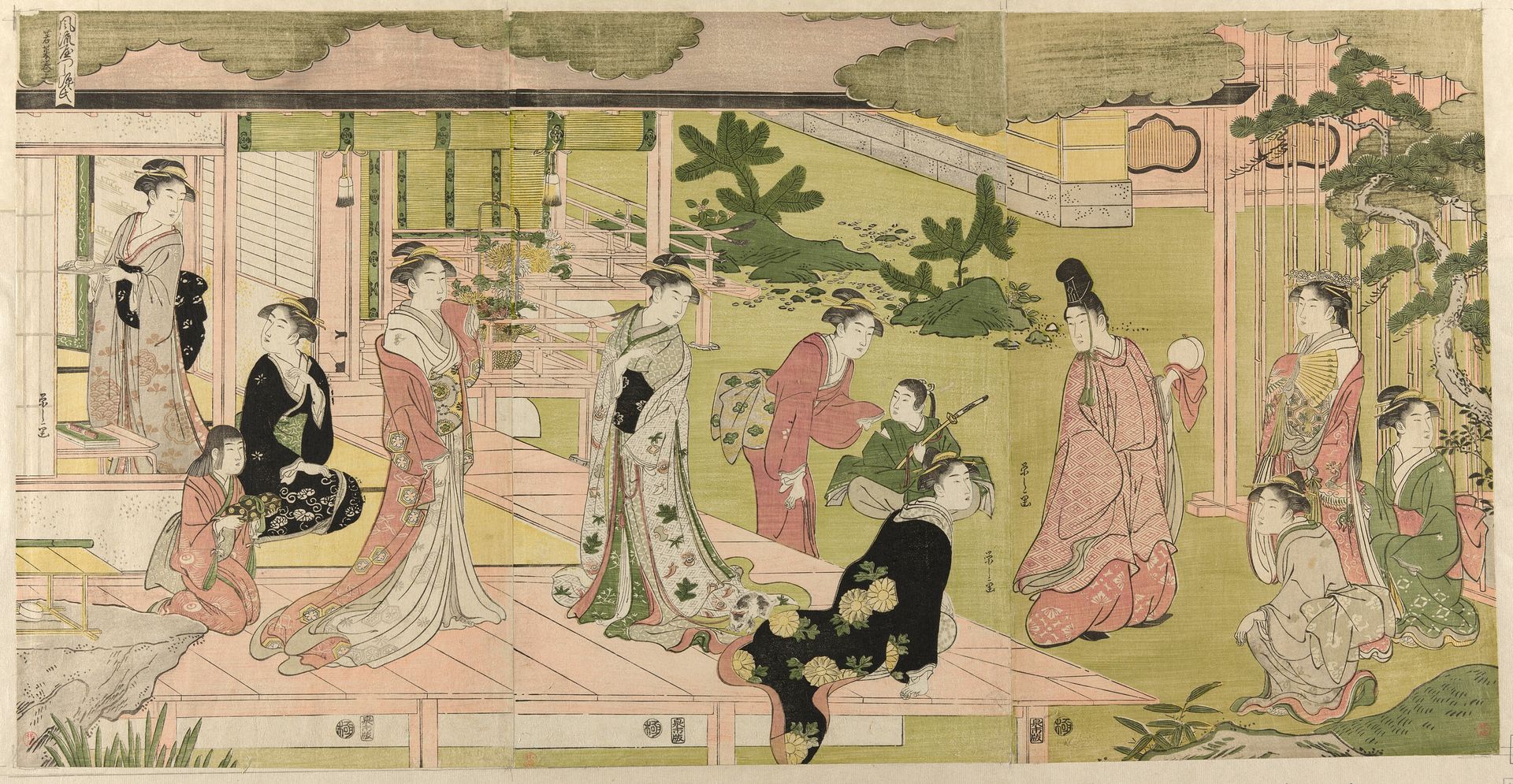Wakana, Part 1 (Wakana, jo), from the series "A Fashionable Parody of the Tale of Genji (Furyu yatsushi Genji)" by Chōbunsai Eishi 鳥文斎栄之