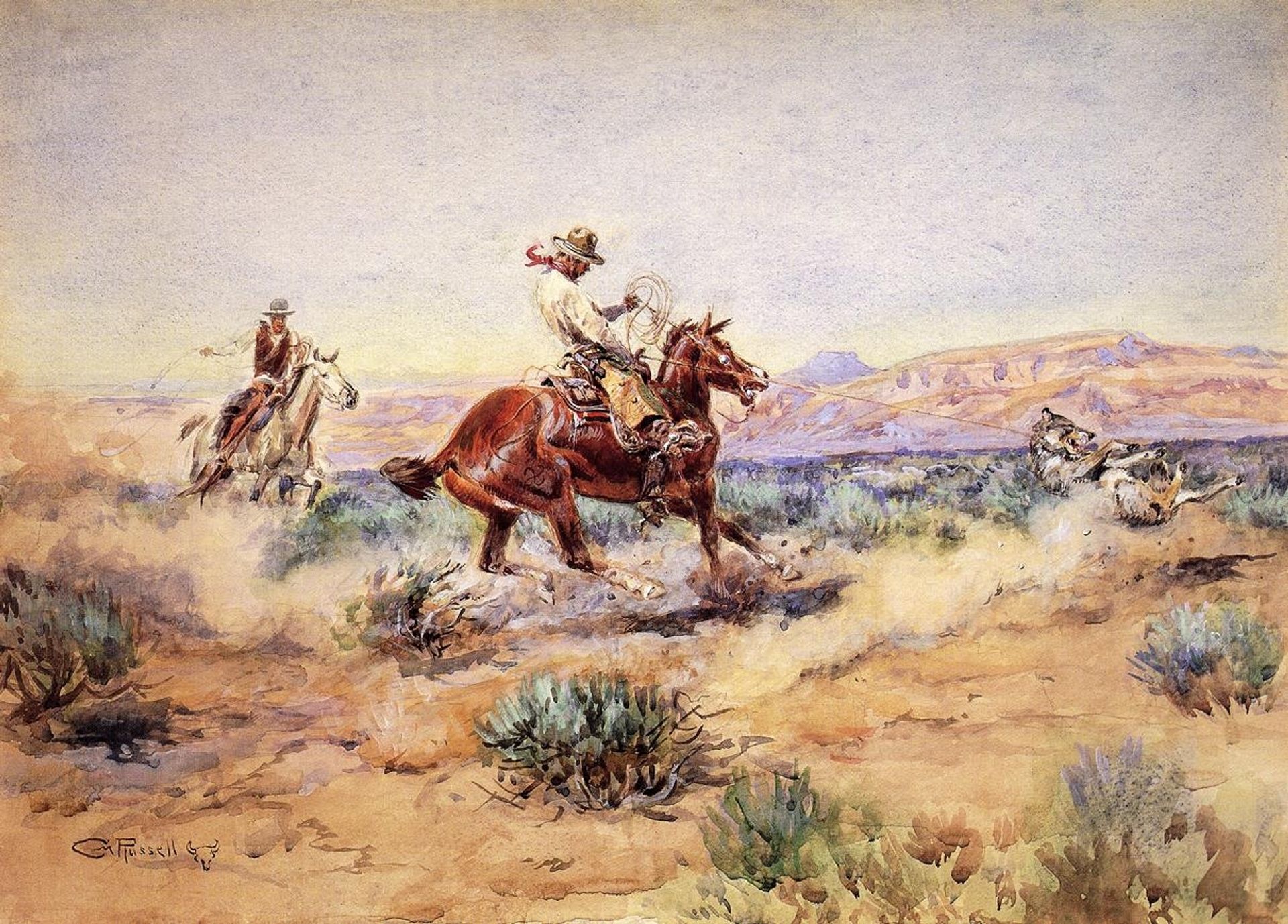 Roping a Wolf by Charles M. Russell