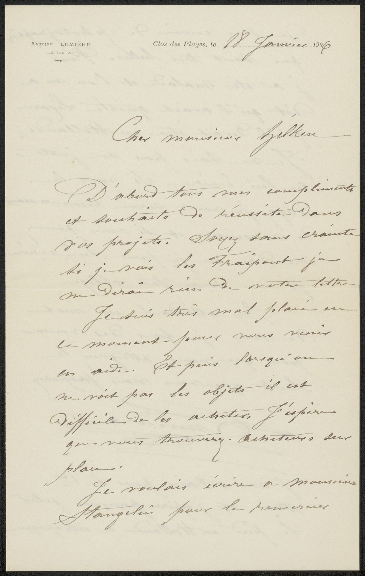 Brief aan Philip Zilcken by Antoine Lumière