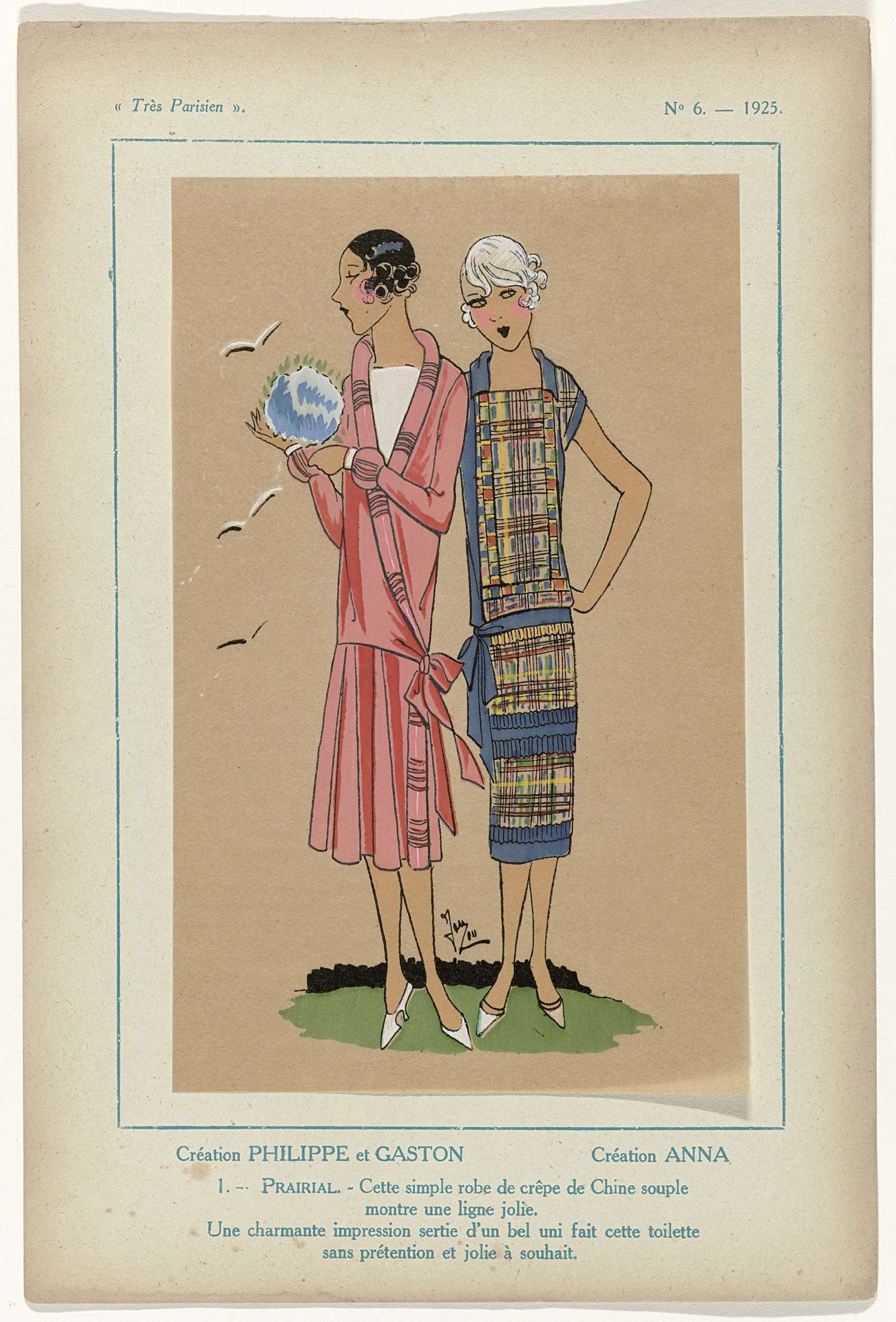 Très Parisien, 1925,  No. 6, Pl. 1: Création PHILIPPE et GASTON. Création ANNA. by G-P. Joumard