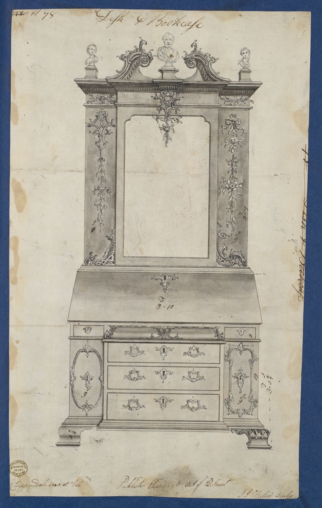 Desk and Bookcase, from Chippendale Drawings, Vol. II by Thomas Chippendale