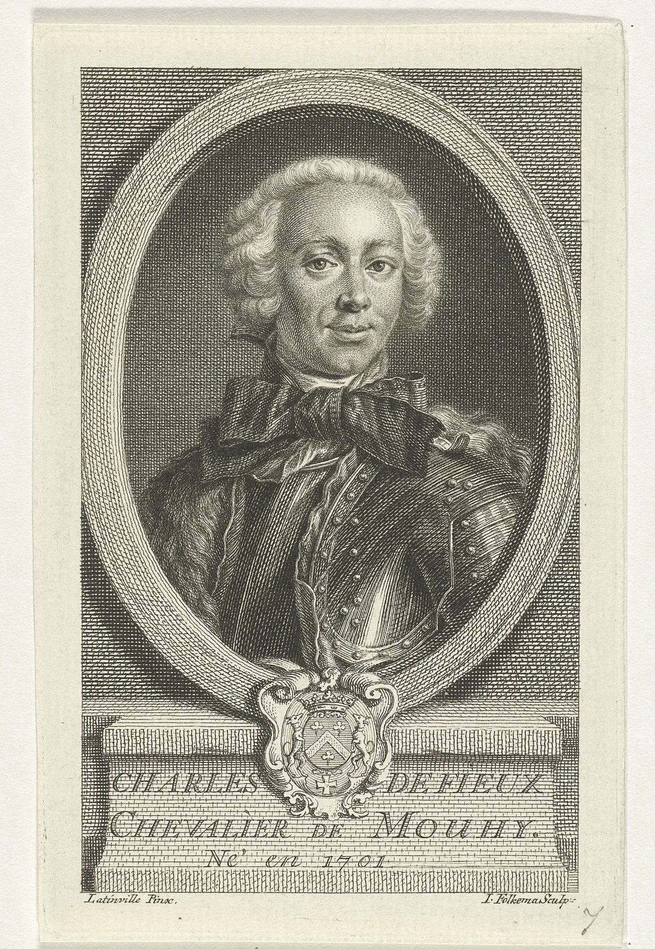 Portret van Charles de Fieux de Mouhy by Jacob Folkema