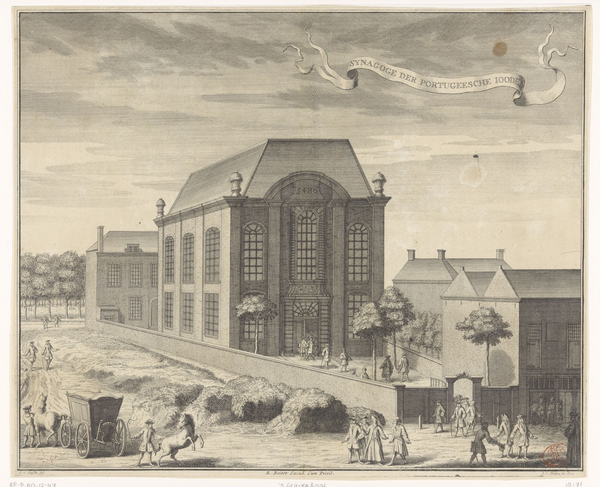 Gezicht op de Portugese Synagoge te Den Haag by Jan Caspar Philips