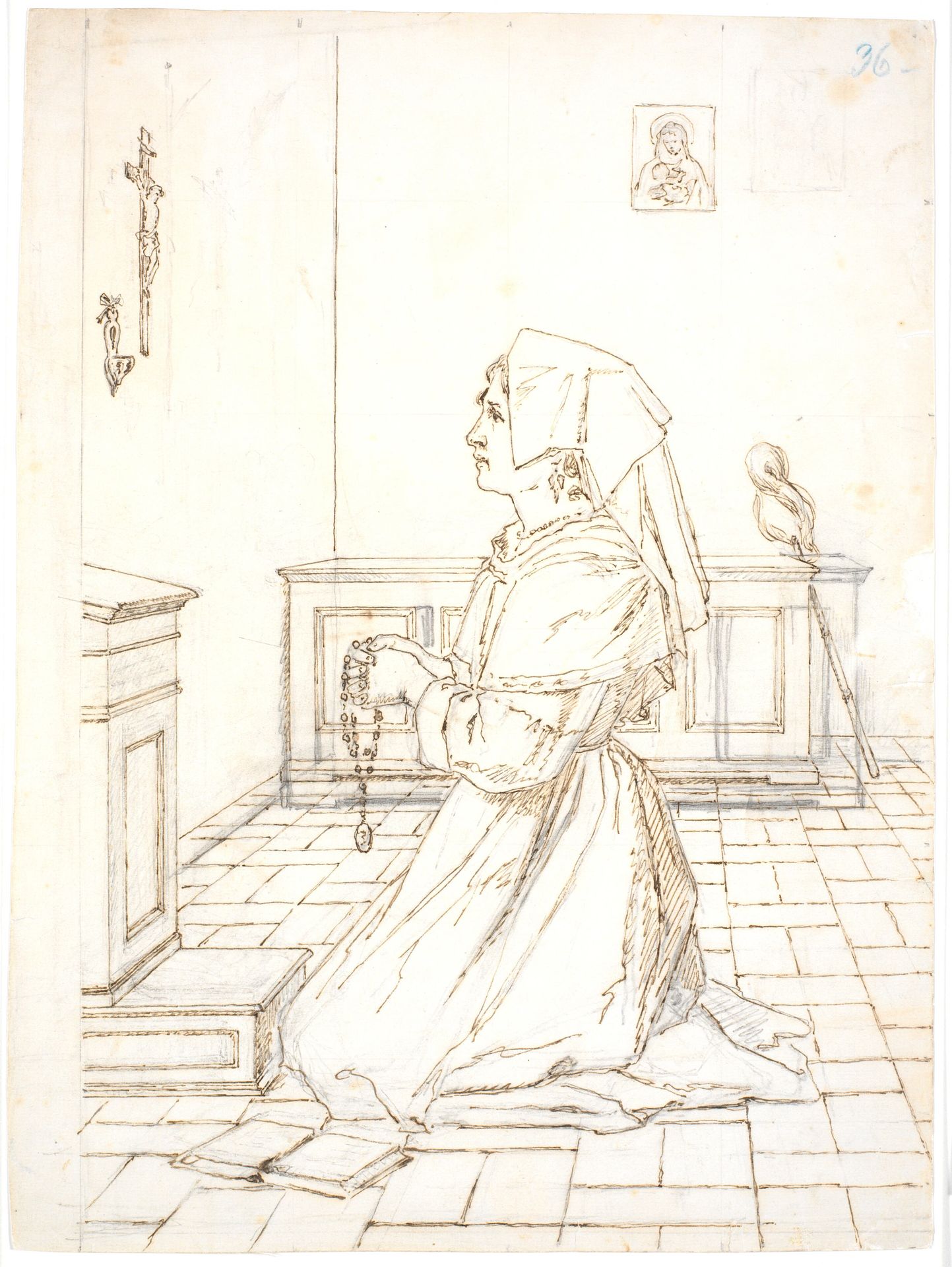 Knælende kvinde i bøn by Martinus Rørbye