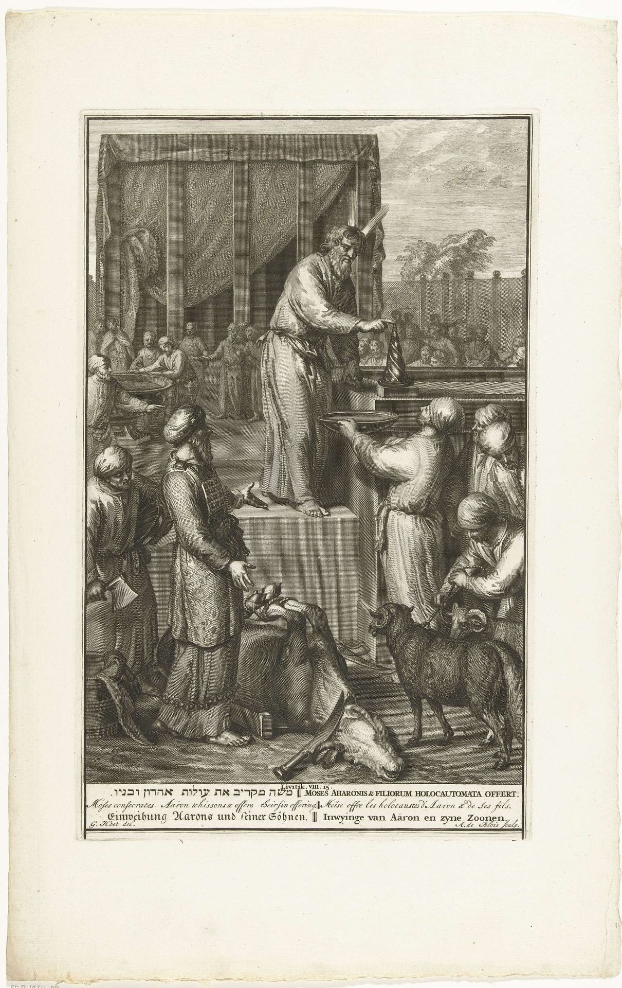 Aäron en zijn vier zonen als priester gewijd by Abraham de Blois