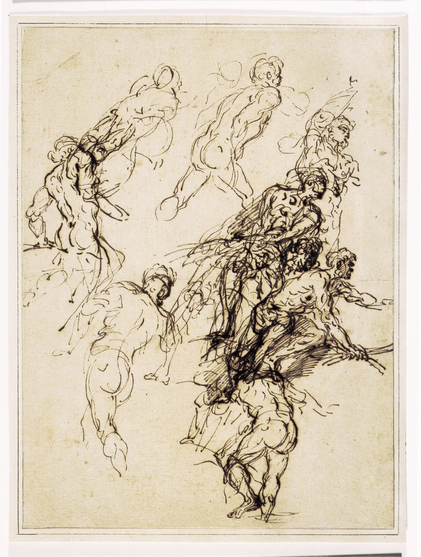 Sketches for male figures moving vigorously to the right by Salvator Rosa