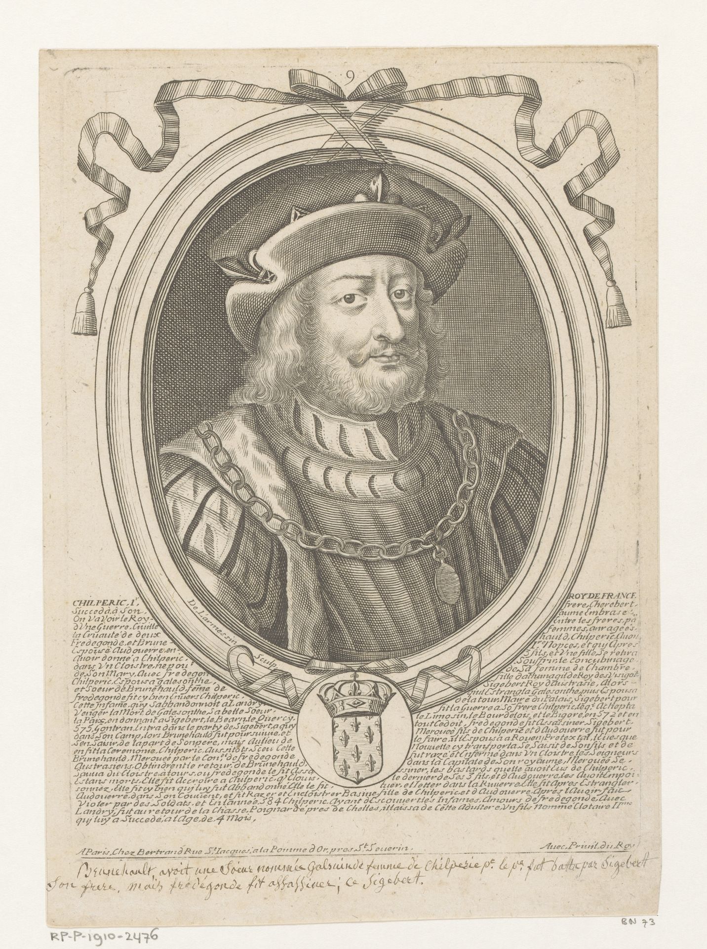 Portret van Chilperik I by Nicolas de (I) Larmessin