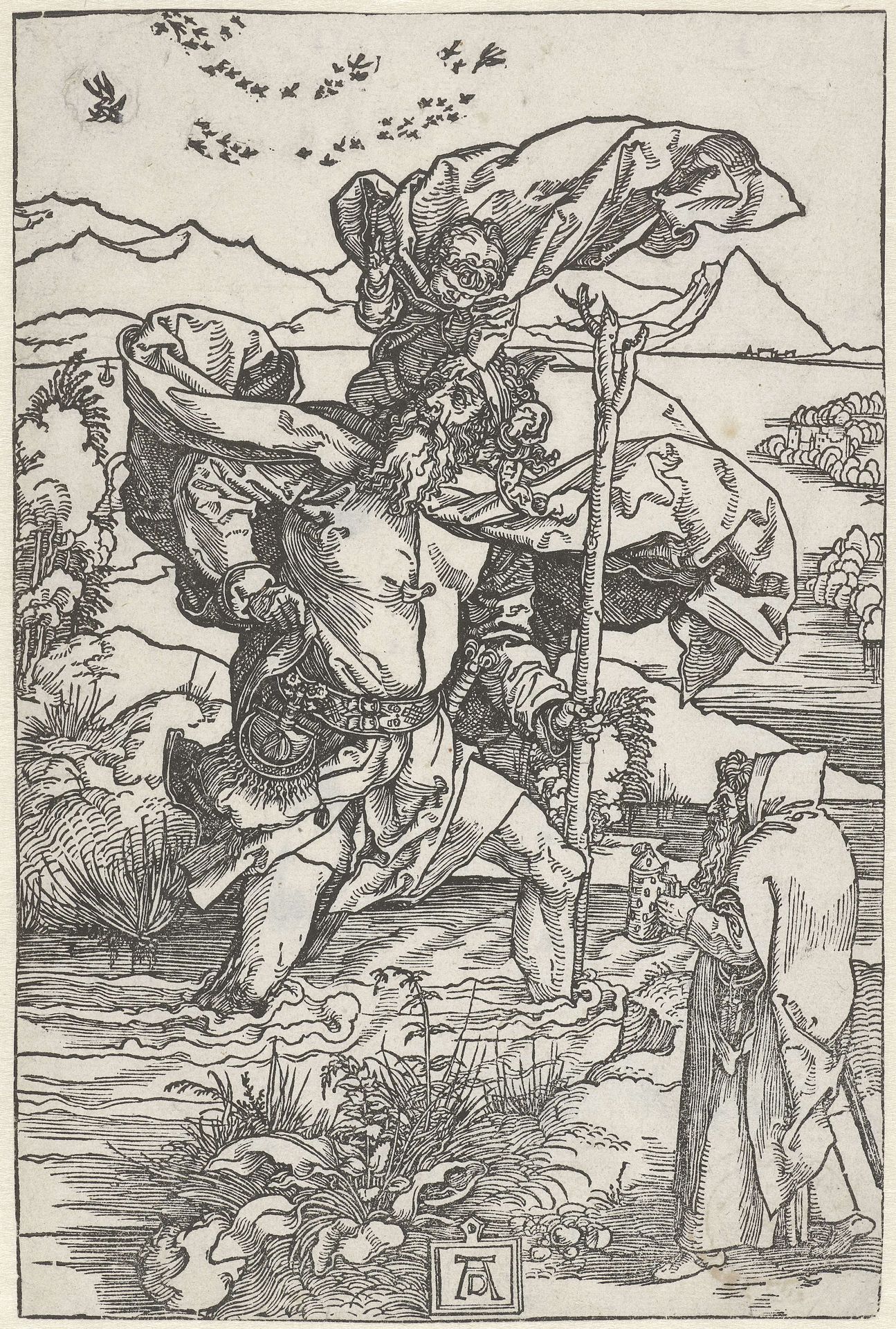 De Heilige Christoffel draagt het Christuskind by Albrecht Durer
