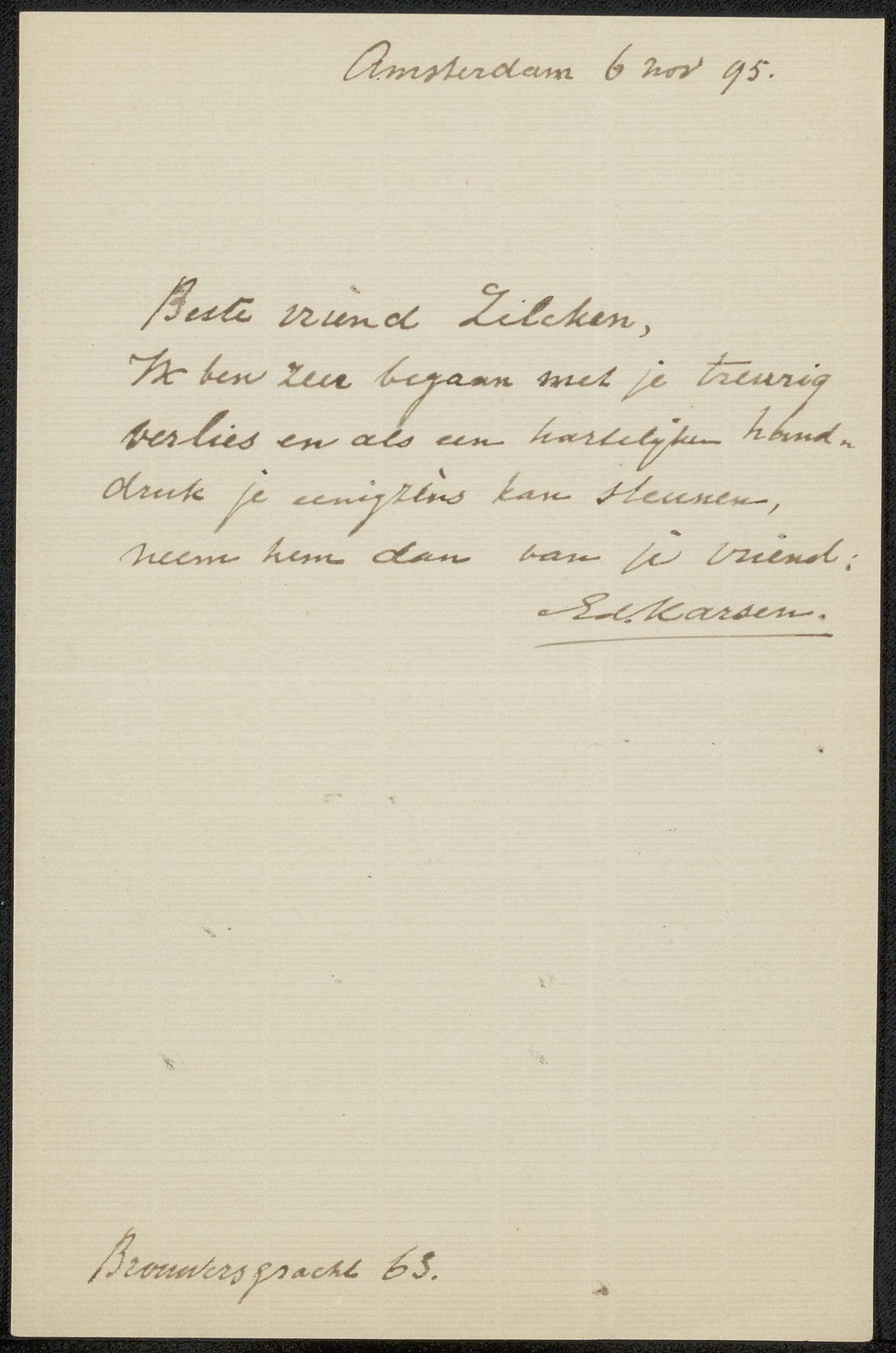 Brief aan Philip Zilcken by Eduard Karsen
