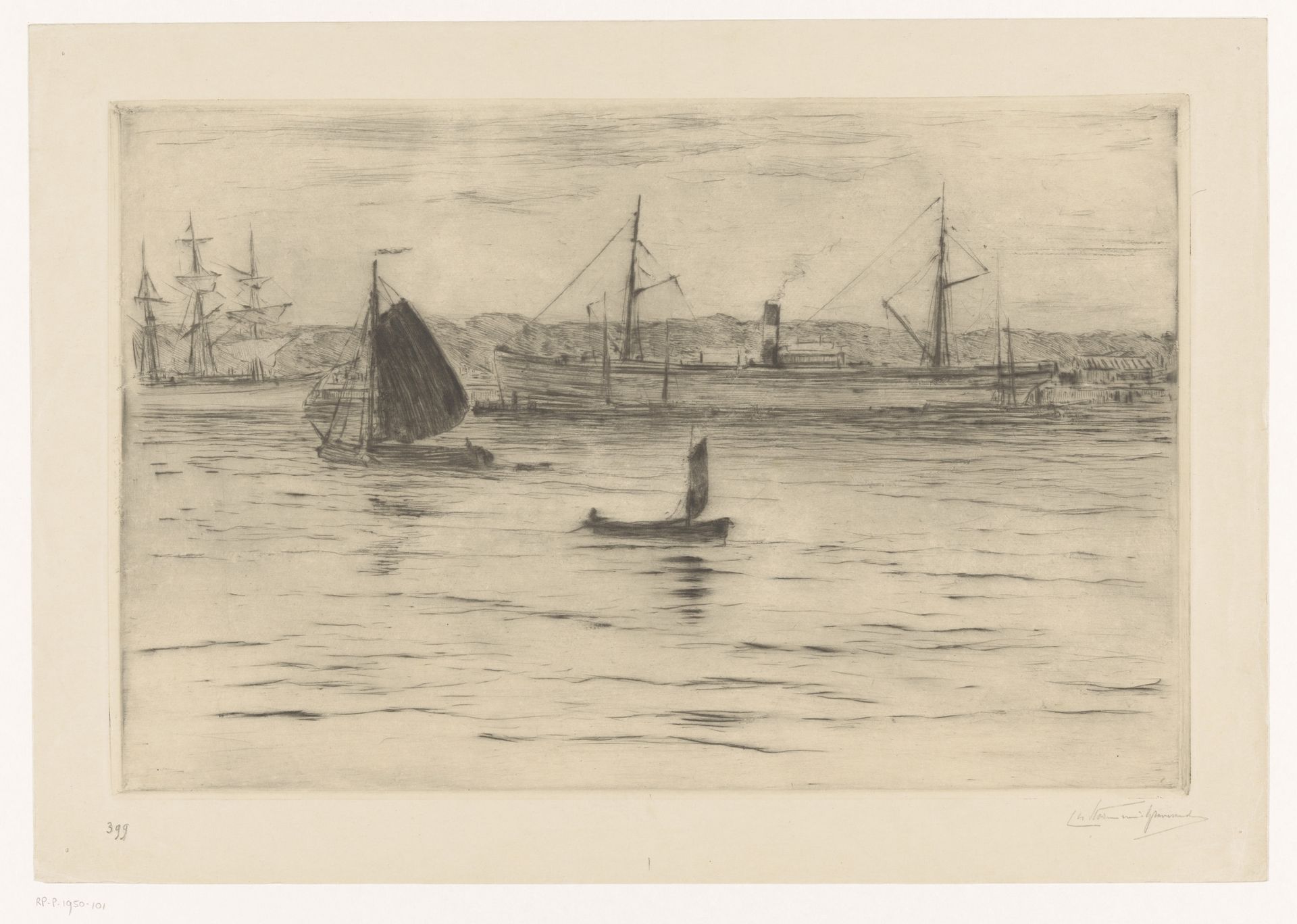 Riviergezicht met zeilschepen en een stoomschip by Carel Nicolaas Storm van 's-Gravesande