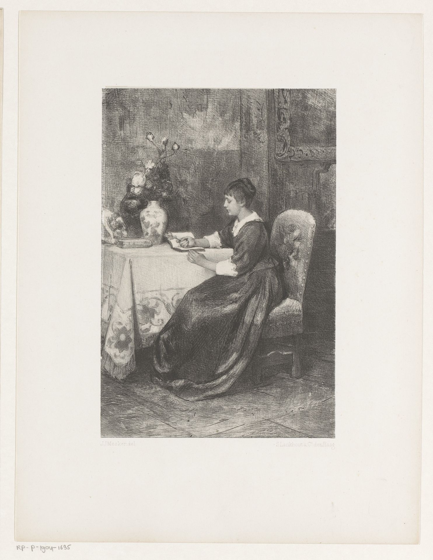 Lezend meisje aan tafel by Jan Mesker
