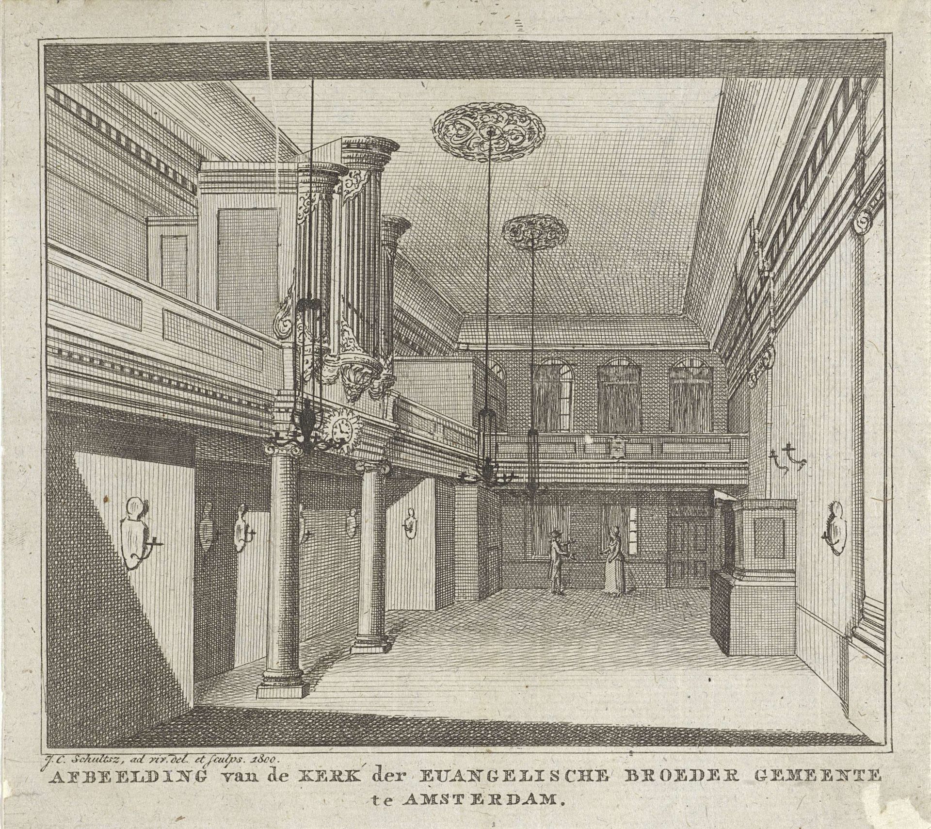 Interieur van de kerk van de Evangelische Broedergemeente te Amsterdam by Johan Christoffel Schultz