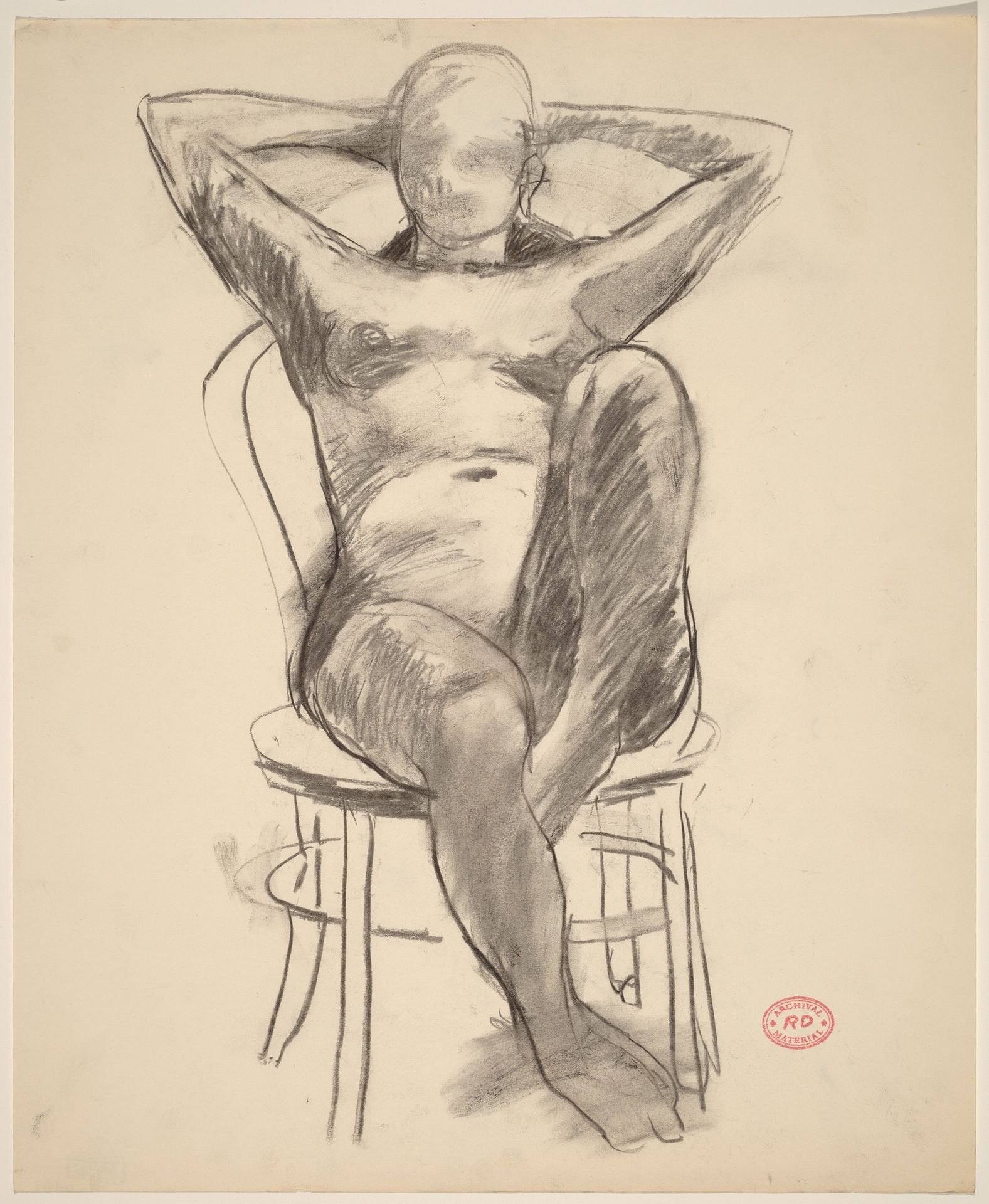 Untitled [female nude with raised arms leaning back in chair] by Richard Diebenkorn