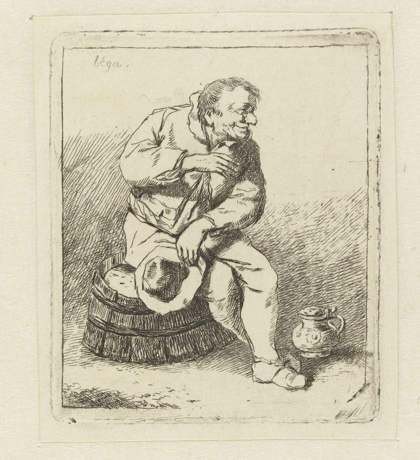 Zittende man met hoed in hand by Anonymous