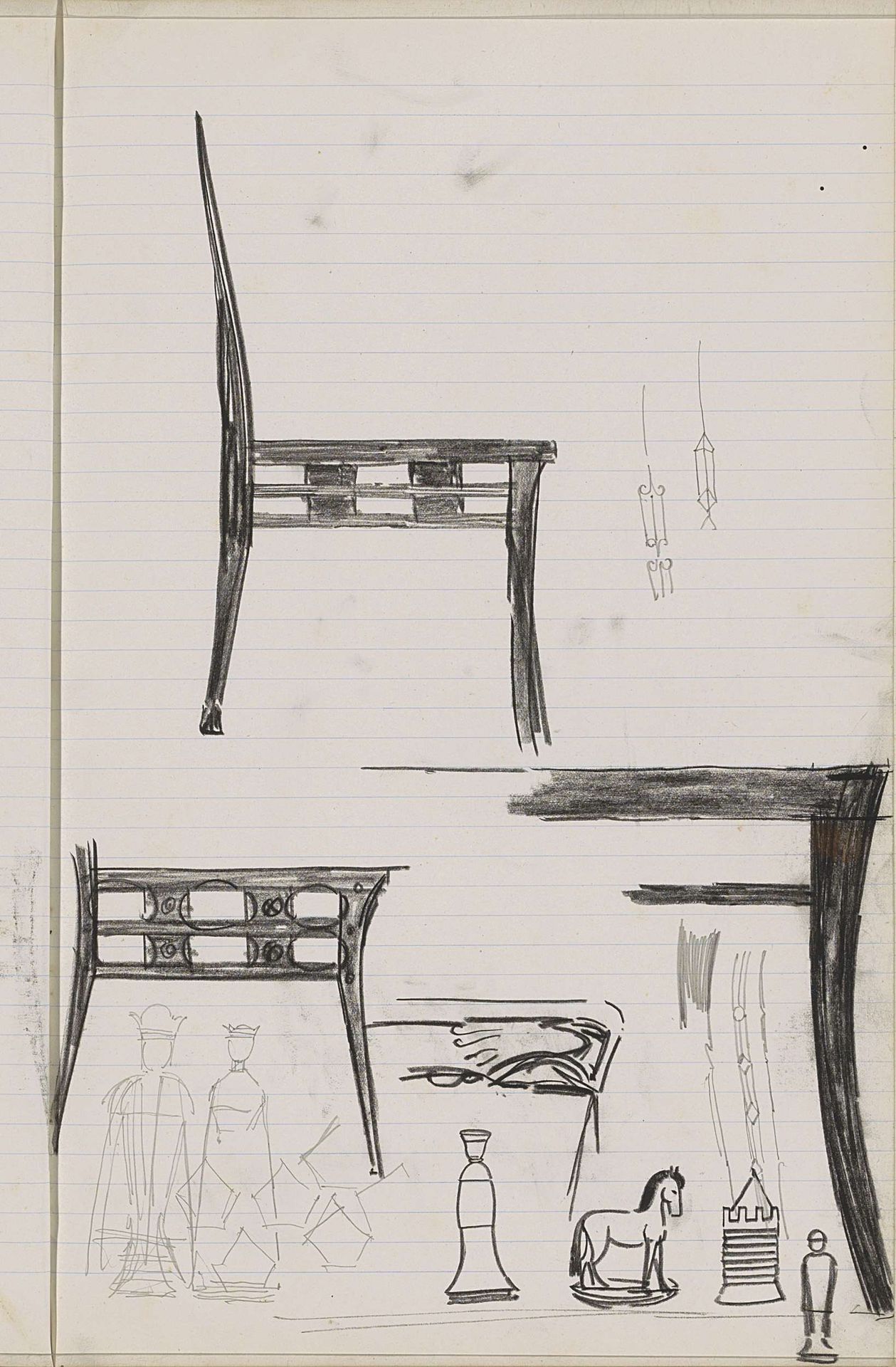 Stoelen en schaakstukken by Gerrit Willem Dijsselhof